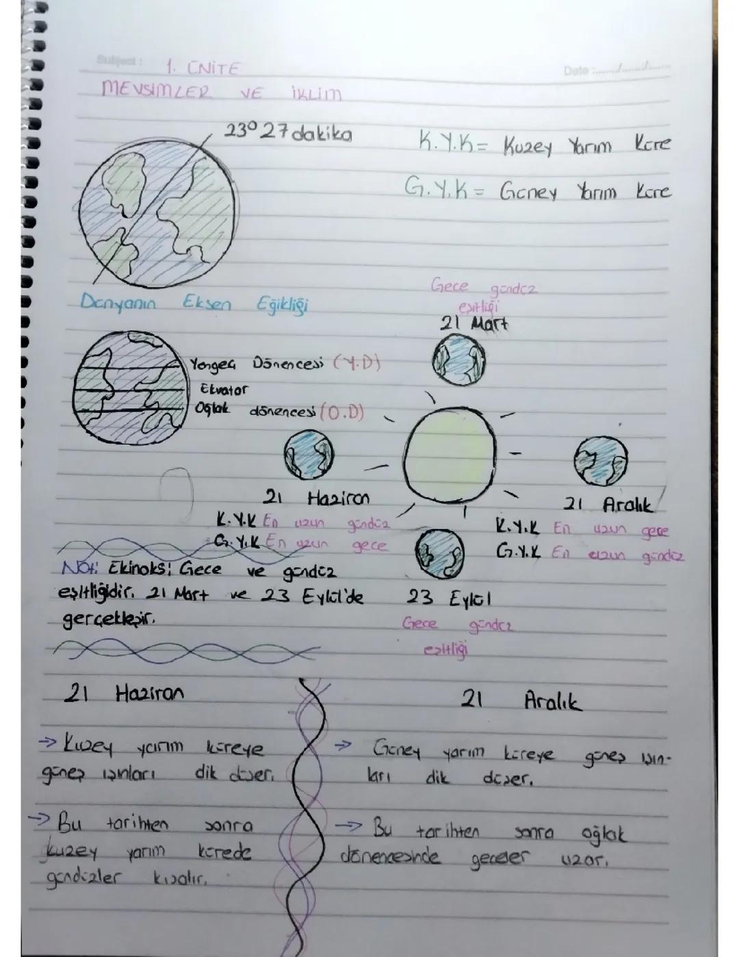 8. SINIF MEVSİMLER VE İKLİM ÖZET