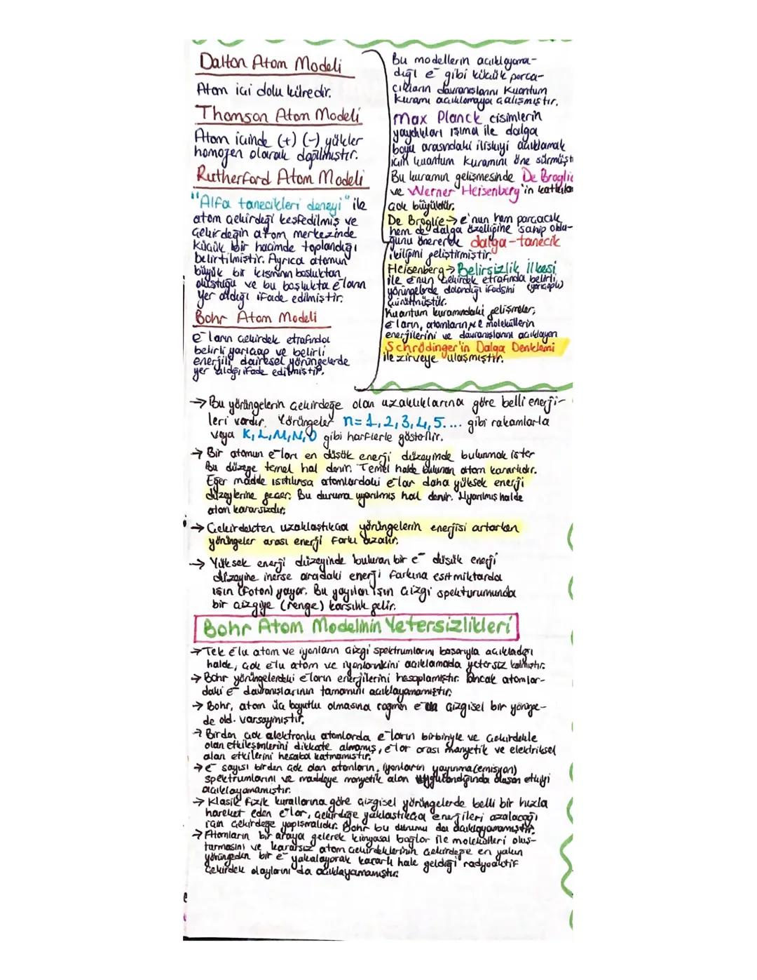 Dalton Atom Modeli
Atan iai dolu küredir.
Thomson Aton Modeli
Atom icinde (+) (-) yükler
homojen olarak değilmiştir.
Rutherford Atom Modeli
