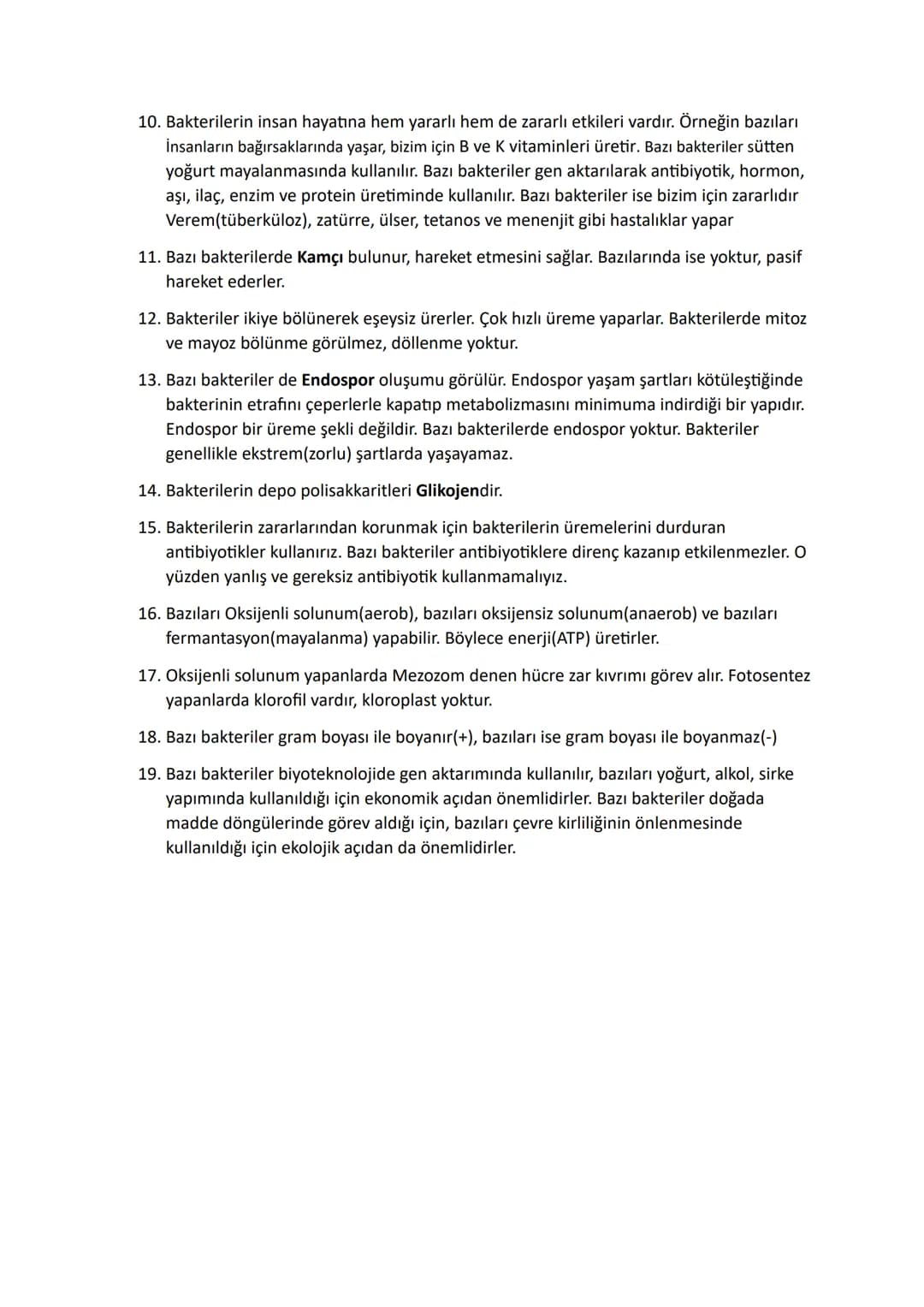 # BAKTERİLER
Pilus
Kapsül
Hücre çeperi
Hücre zarı
Plazmit
Kamçı
Sitoplazma
DNA
Ribozom
## BAKTERİLERİN ÖZELLİKLERİ
1. Bakteriler, **prokary