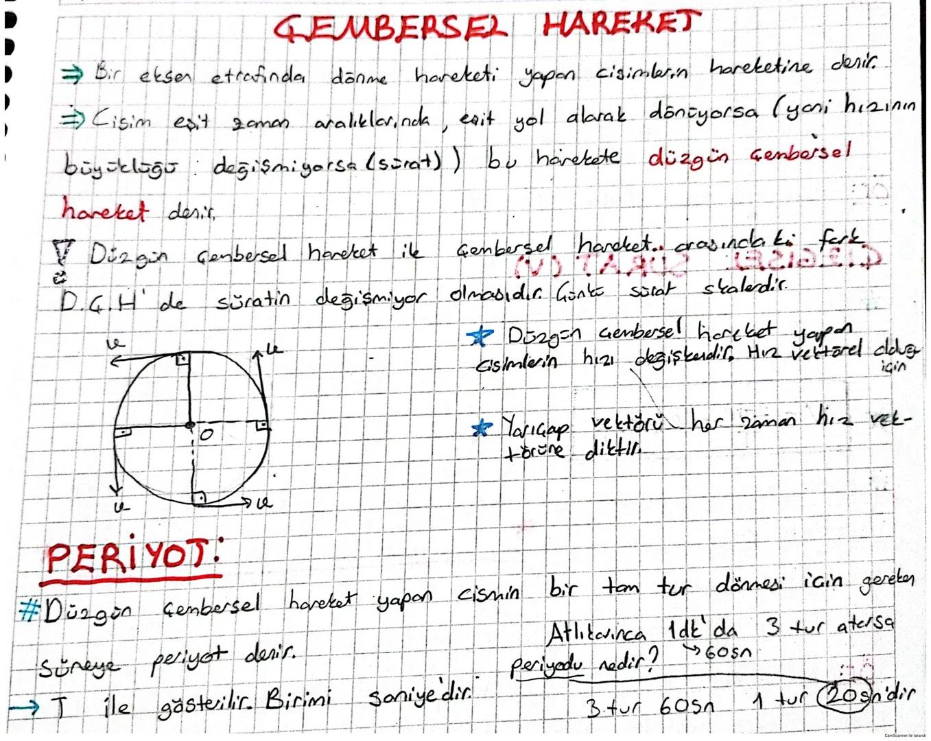 GEMBERSEL
HAREKET
⇒ Bir eksen etrafinda dönme hareketi yapan cisimlerin hareketine desic.
=
⇒ Cisim eşit zaman aralıklarında, eşit yol alara