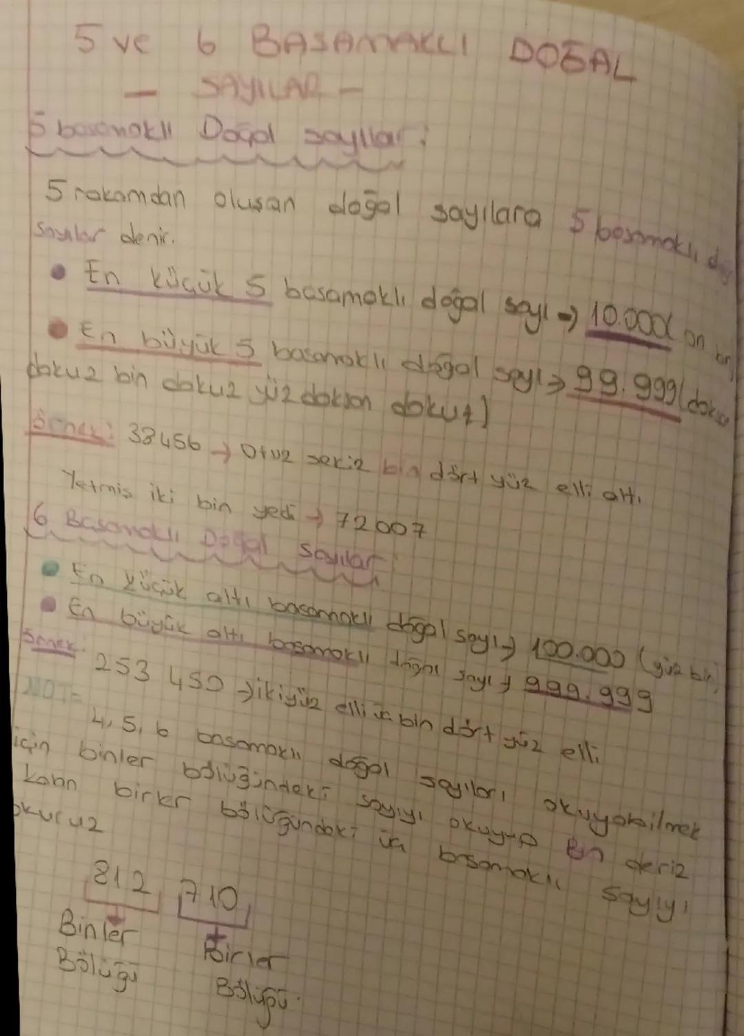5 ve 6 BASAMAKLI DOGAL
SAYILAR-
5 boxomaklı Doğal sayllar
5 rakamdan oluşan doğal sayılara 5 bosomoklid
Sayilar denir.
•En küçük 5 basamaklı