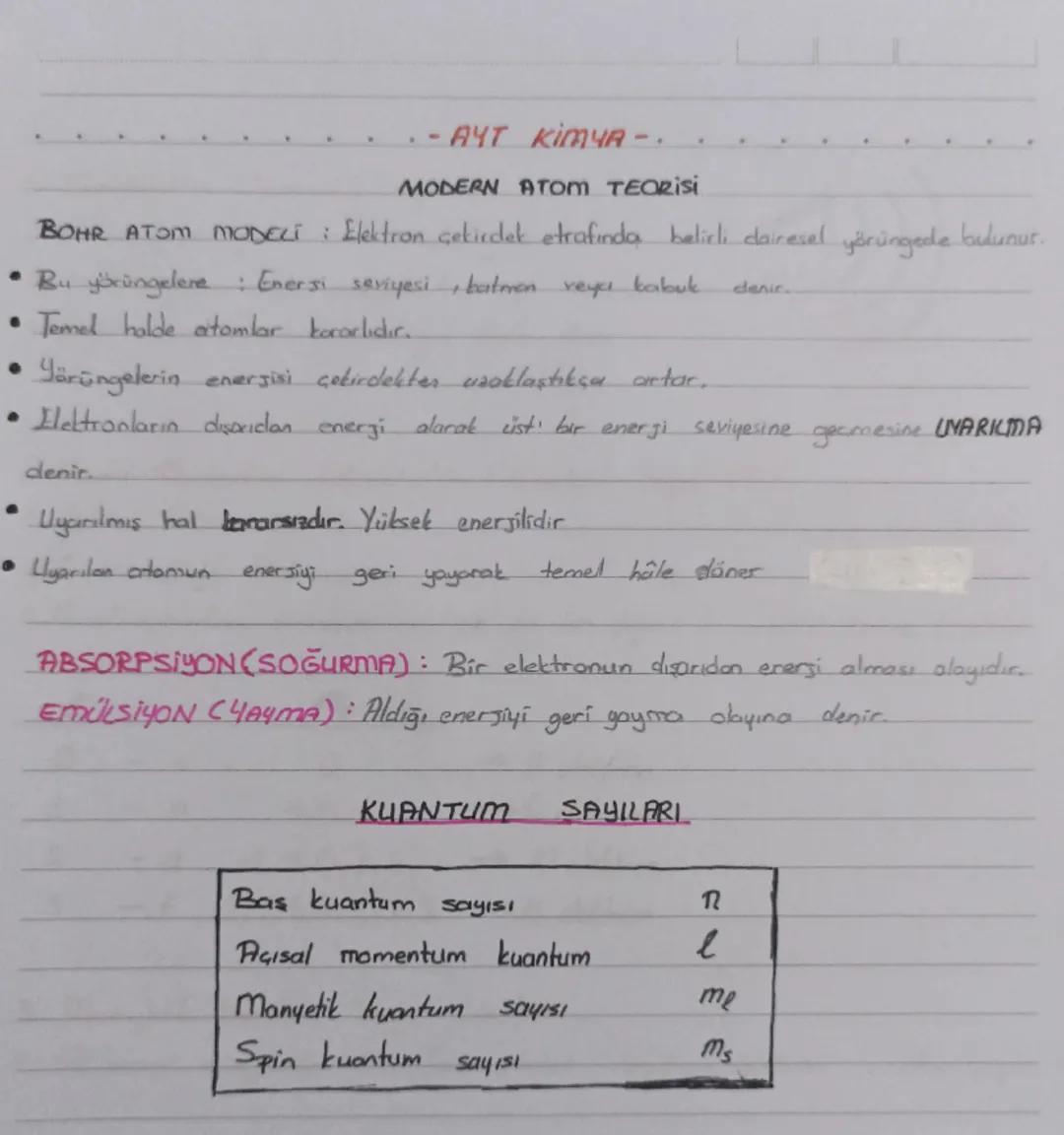 - AYT KİMYA -.
MODERN ATOM TEORIsi
BOHR ATOM MODELI : Elektron çekirdek etrafında belirli dairesel yörüngede bulunur.
• Bu yörüngelere :
