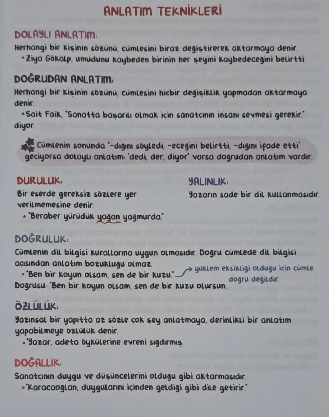 # ANLATIM TEKNİKLERİ
DOLAYLI ANLATIM
Herhangi bir kişinin sözünü, cümlesini biraz değiştirerek aktarmaya denir.
* Ziya Gökalp, umudunu k