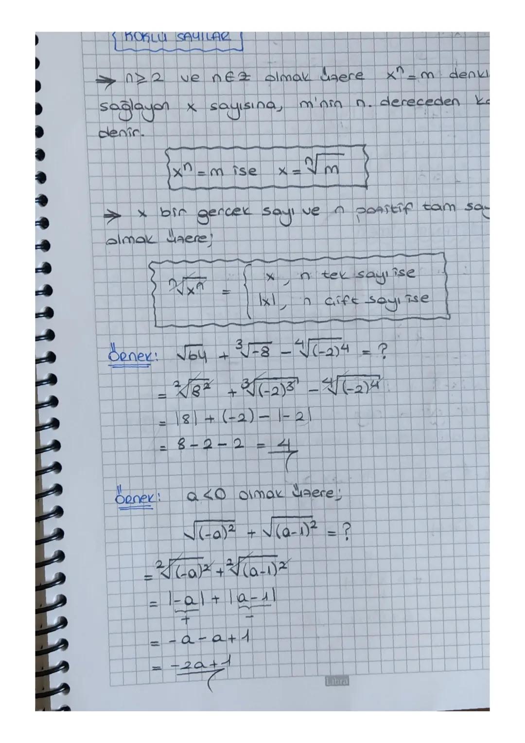 { BOKLU SAYILAR
ve nez olmak waere X^=mdenki
sağlayan x sayısına,
denir.
m'nin n. dereceden ko
=mise
M
→X
bir gercek sayı
ve
ponitif tam say