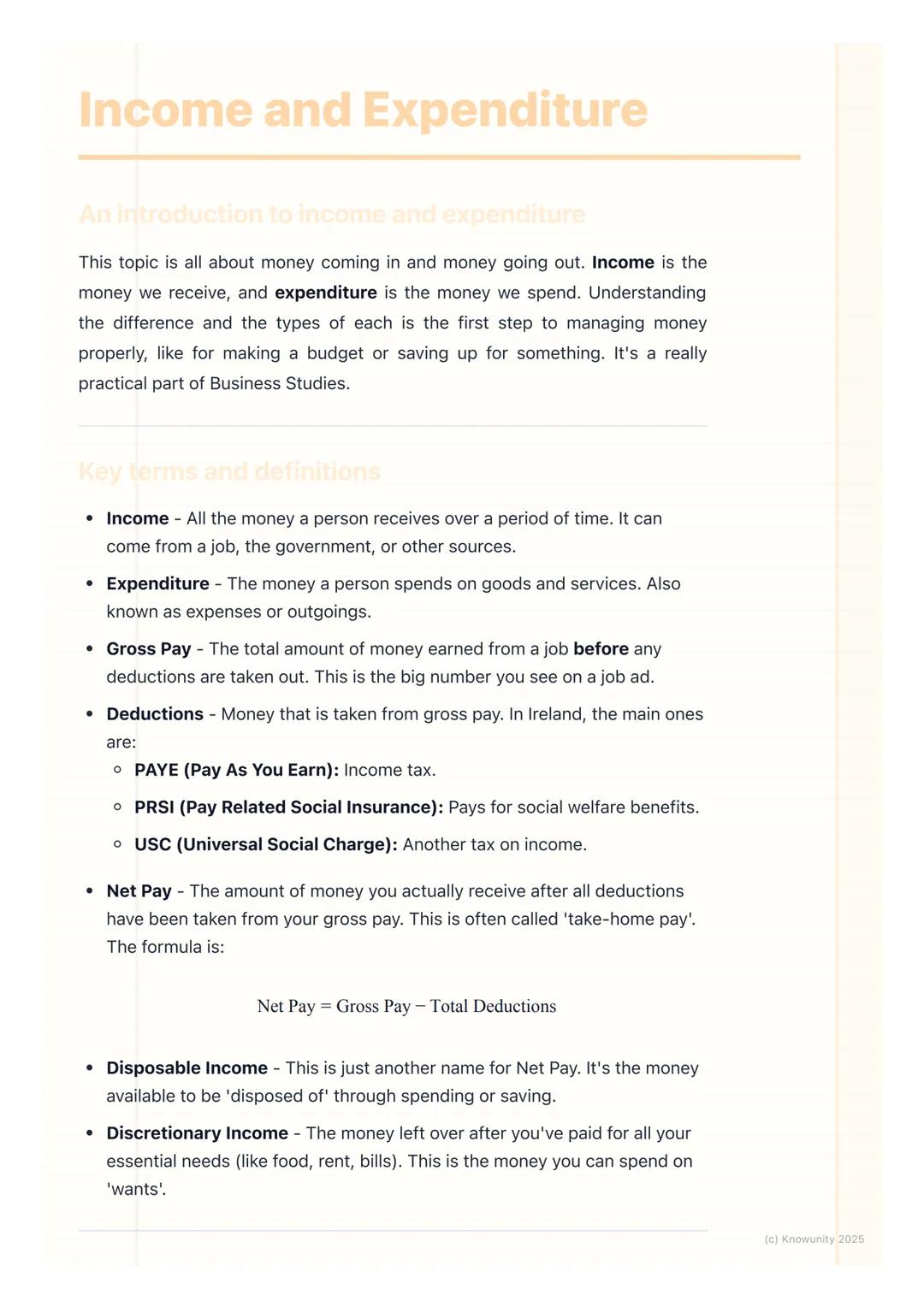 # Income and Expenditure
An introduction to income and expenditure
This topic is all about money coming in and money going out. Income is