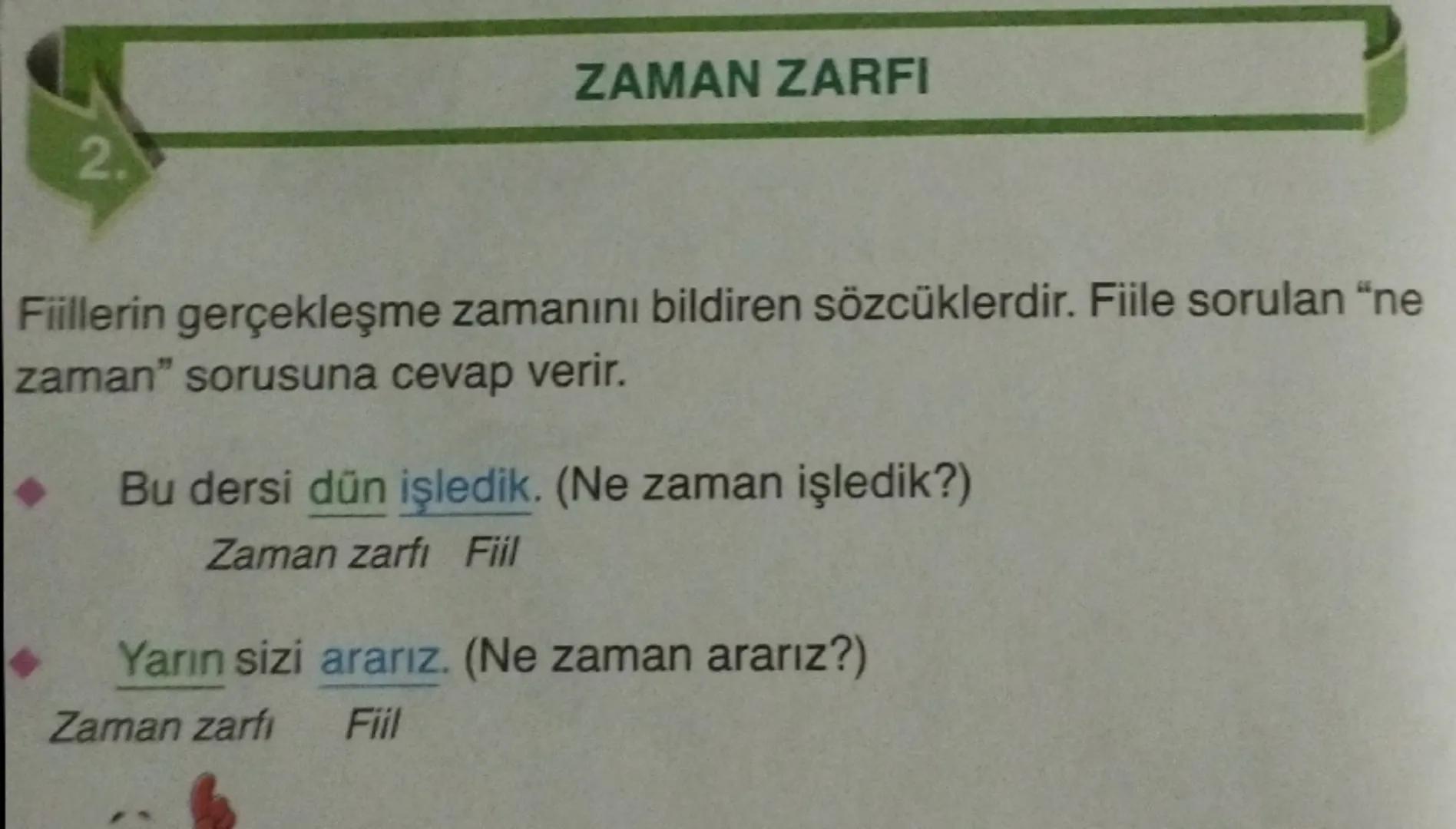 1.
# DURUM ZARFI
Fiilin durumunu yani nasıl yapıldığını belirten sözcüklerdir. Fiillere
sorulan "nasıl" sorusuna cevap verir.
* Arabayı h