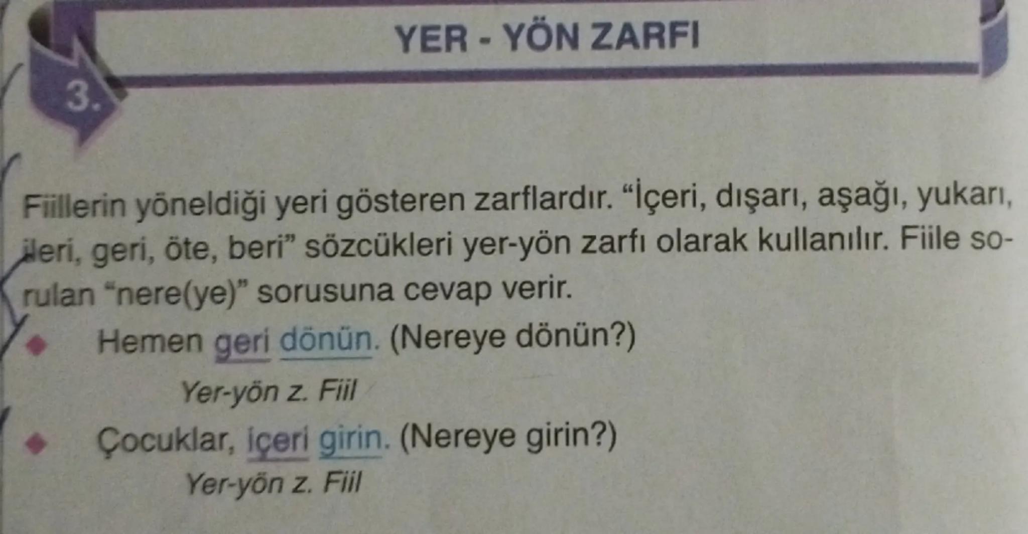 1.
# DURUM ZARFI
Fiilin durumunu yani nasıl yapıldığını belirten sözcüklerdir. Fiillere
sorulan "nasıl" sorusuna cevap verir.
* Arabayı h