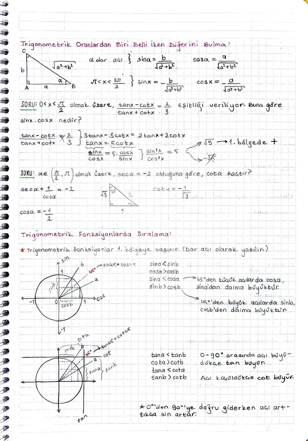 # Trigonometrik Oranlardan Biri Belli iken Diğerini Bulma:
a dar açı} sina = $\frac{b}{\sqrt{a^2+b^2}}$
c
b
$\sqrt{a^2+b^2}$
cosa = $\f
