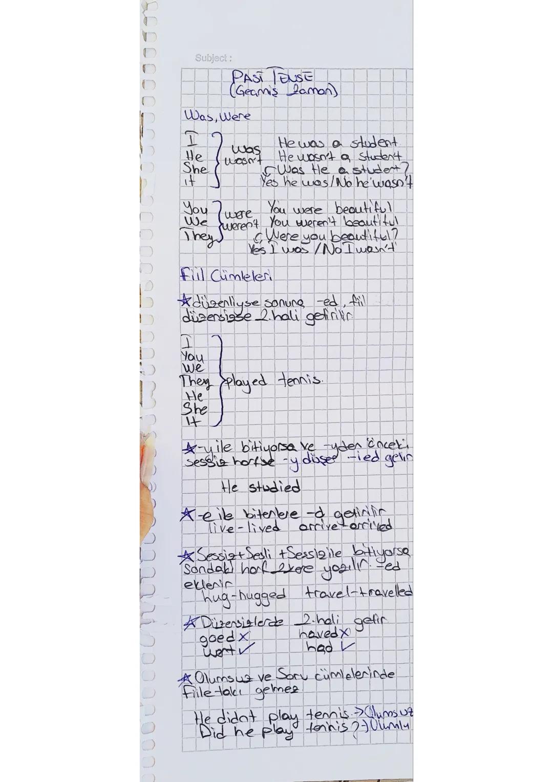 Subject:
PAST TENSE
(Geçmiş famon)
He wasn't a student
5 Was He a student
Yes he was/No he wasn't
Was, Were
T
He was a student.
He
was
wasn'