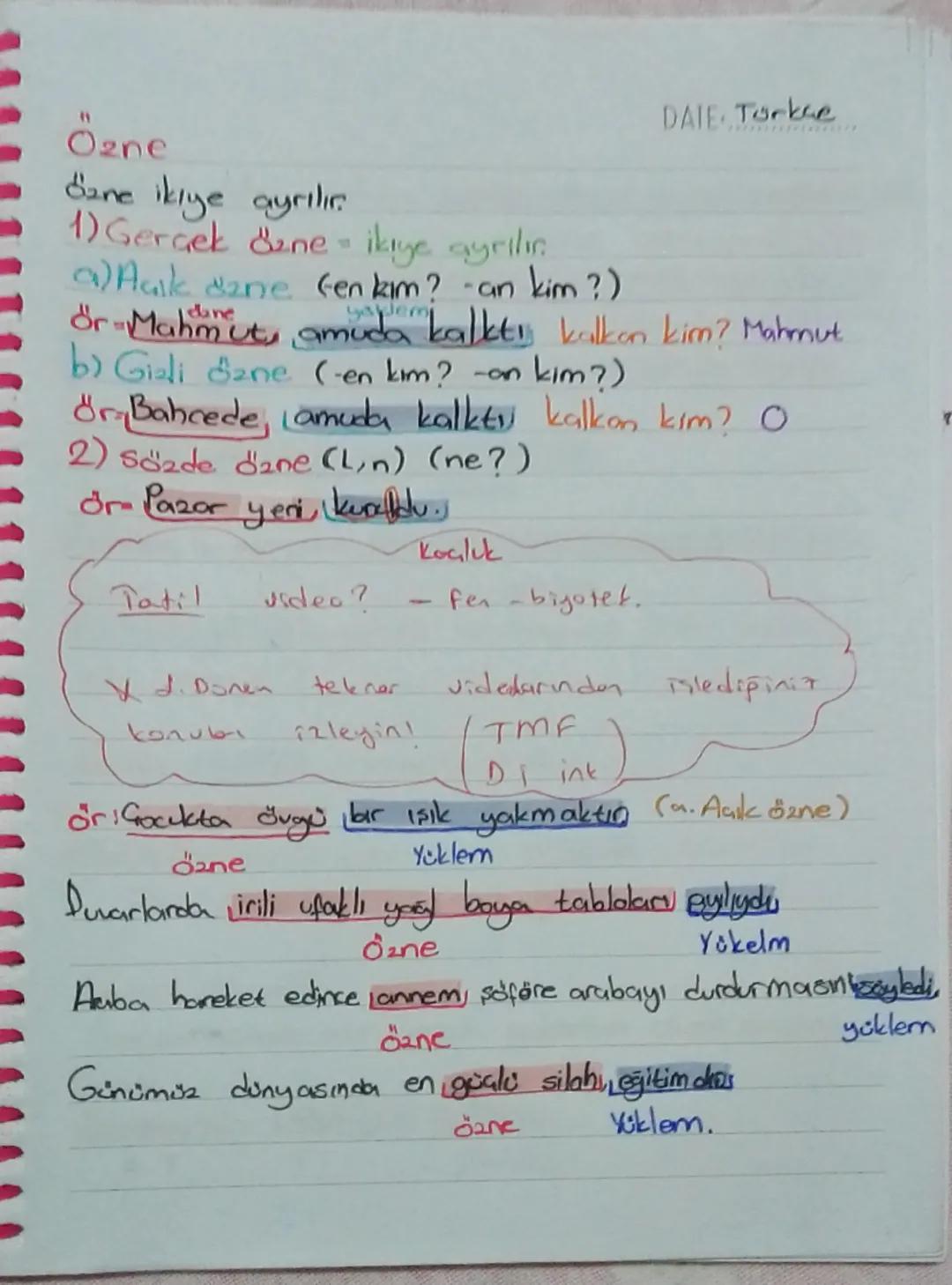 DATE: Torkce
Ozne
Özne ikiye ayrılır.
1) Gerçek dene ikiye ayrılır.
a) Açık dane (en kim? -an kim?)
ör-Mahmut, amüda kalktı kalkan kim?