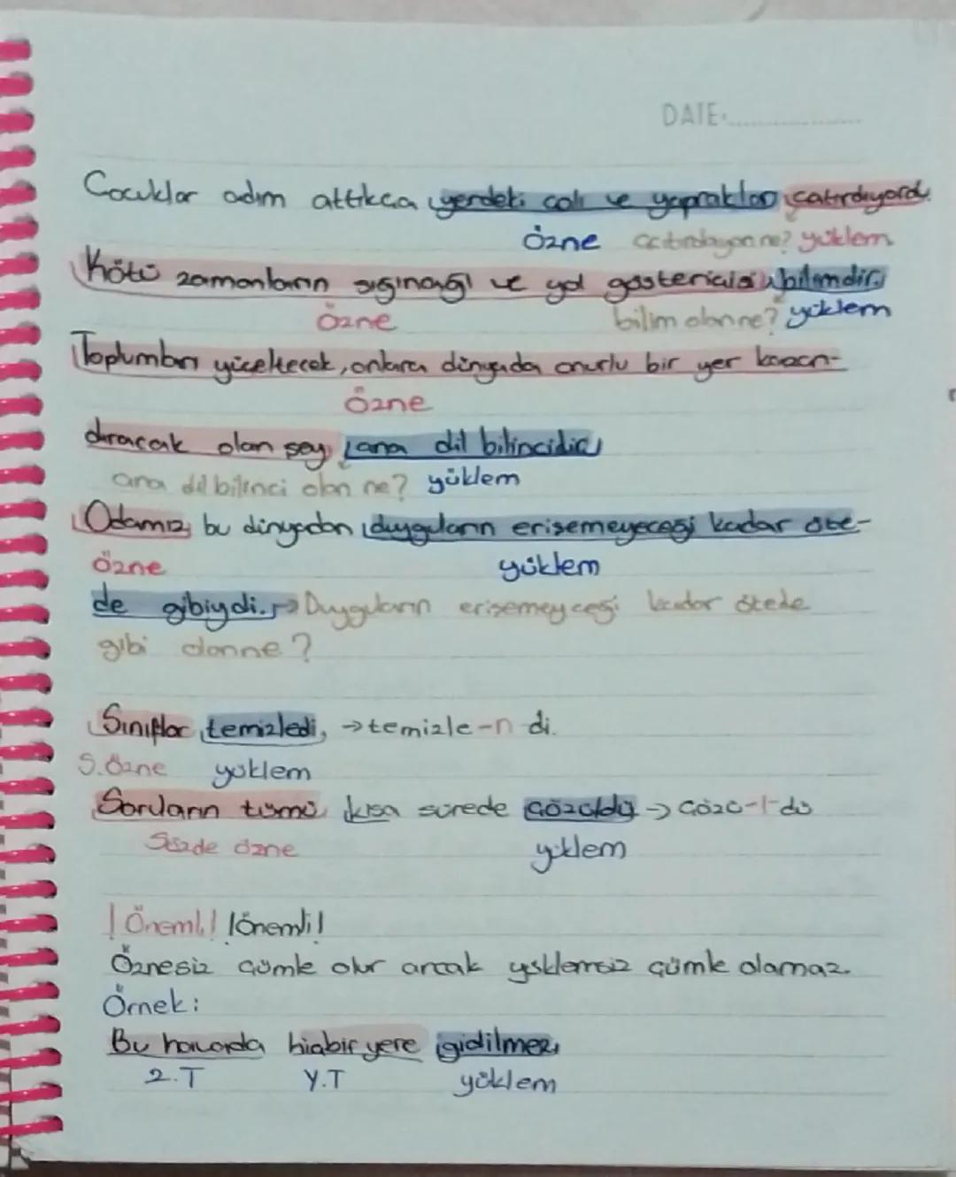DATE: Torkce
Ozne
Özne ikiye ayrılır.
1) Gerçek dene ikiye ayrılır.
a) Açık dane (en kim? -an kim?)
ör-Mahmut, amüda kalktı kalkan kim?