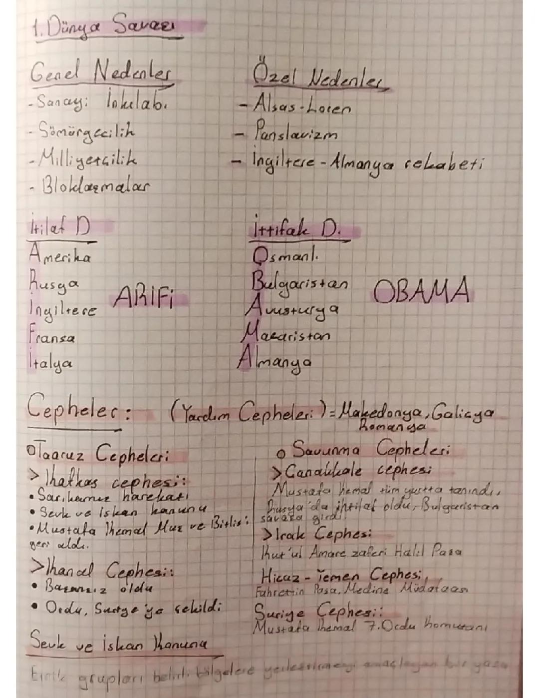 İnkılap-1. Dünya Savaşı - Cepheler