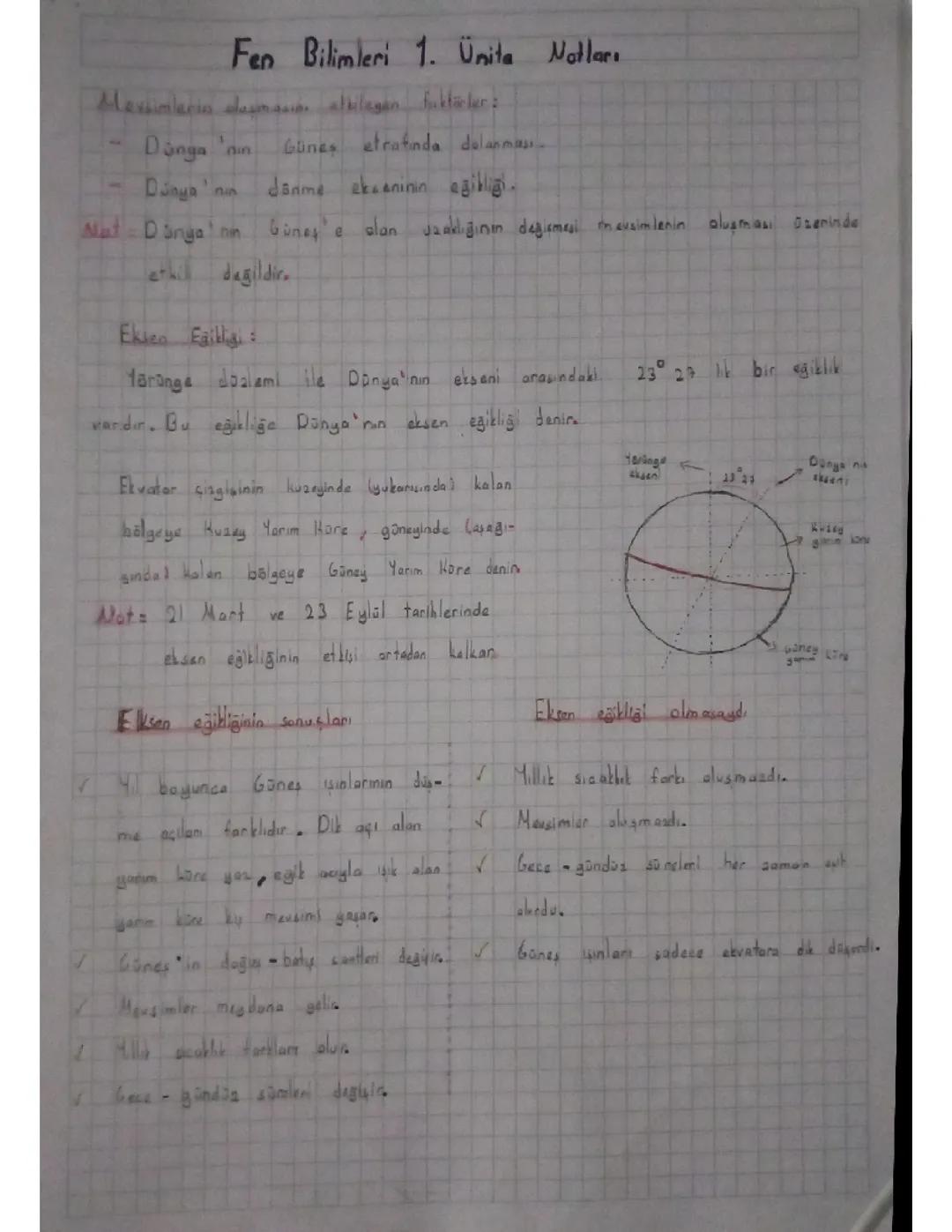 Dünyanın Eksen Eğikliği ve Fen 1. Ünite