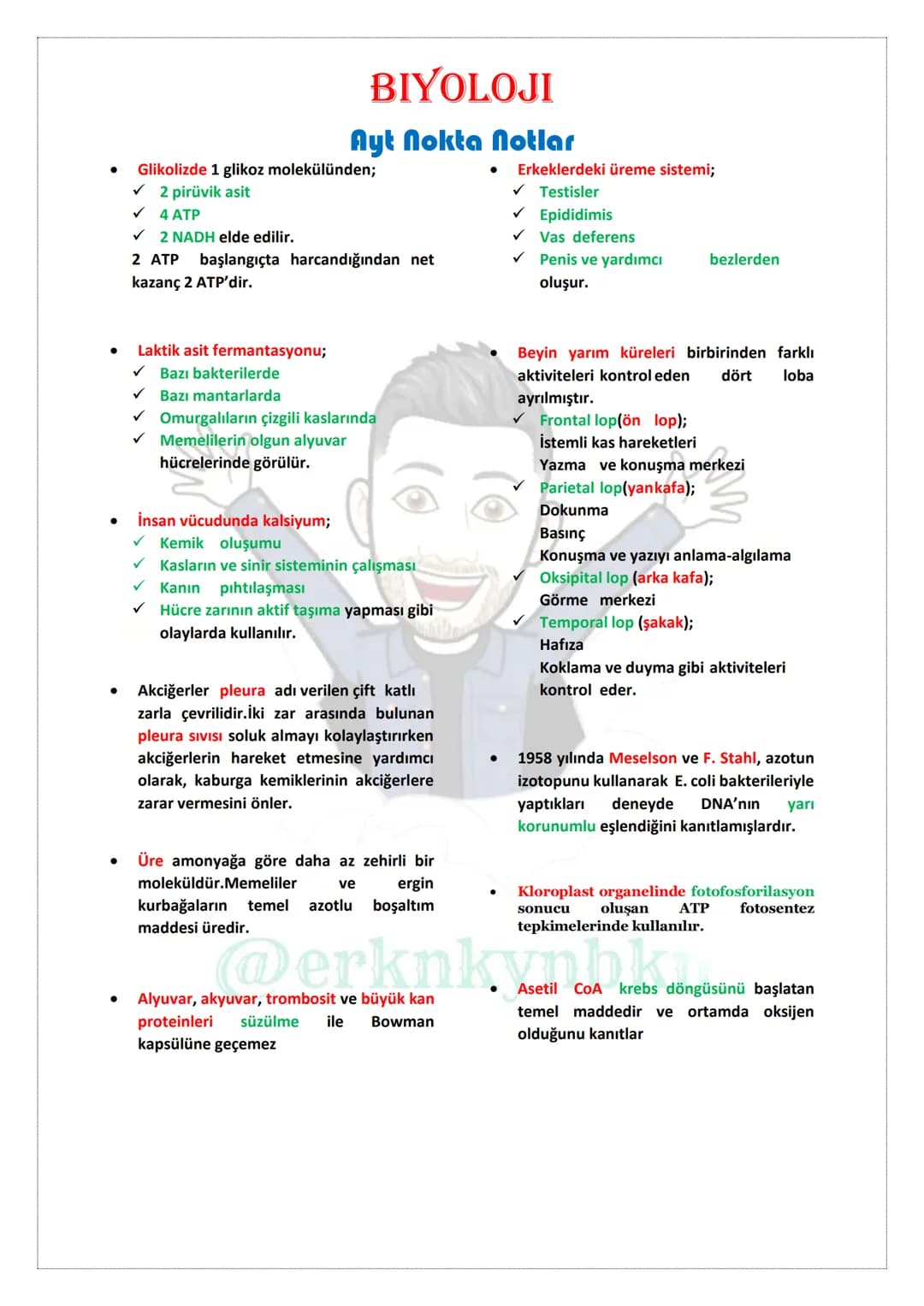 BİYOLOJİ
NOKTA NOTLAR
TYT
@erknkynbkn # BIYOLOJI
## Tyt Nokta Notlar
* Süngerler yer değiştirmeyen hayvanlardır.
* Kemikli balıklarda hareke
