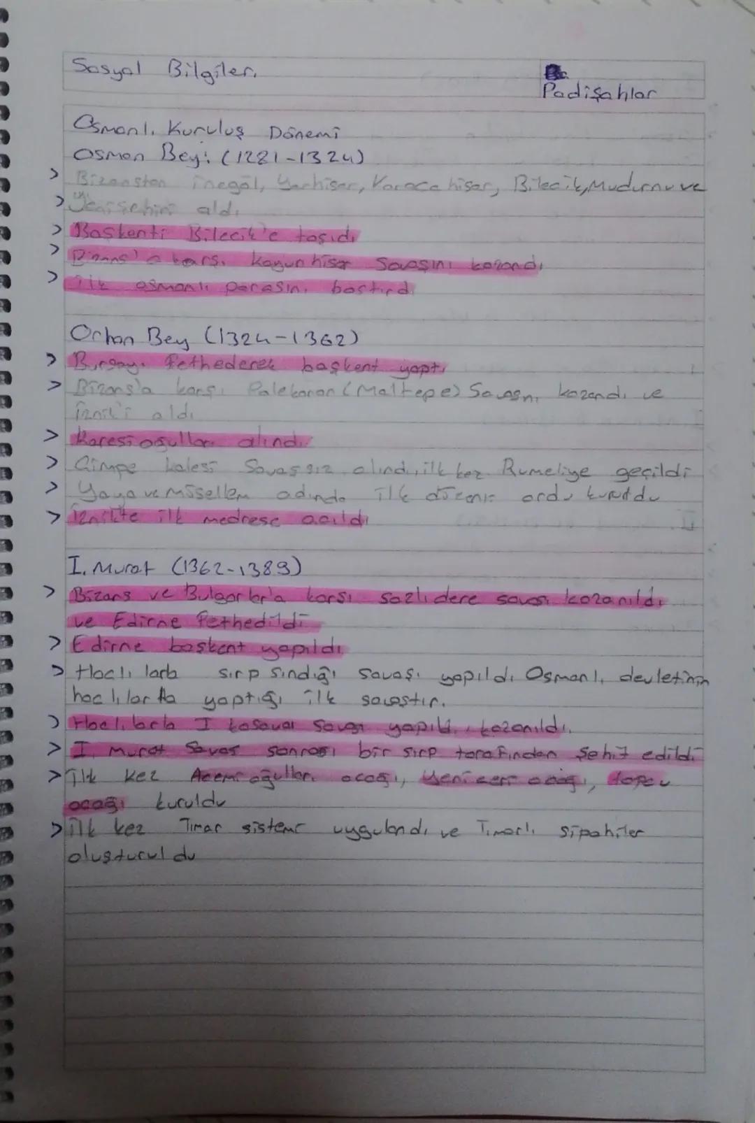 7. Sınıf Sosyal Bilgiler Osmanlı Padişahları