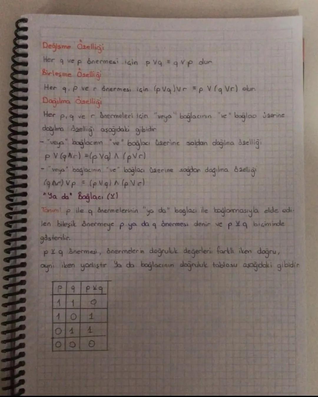 "
"Veya Bağlac
Tonim: q ve ponermelerinin veya bağlacı ile bağlanmasıyla elde edilen
bileşik önermeye q veya p önermesi denir ve p Vq biçimi