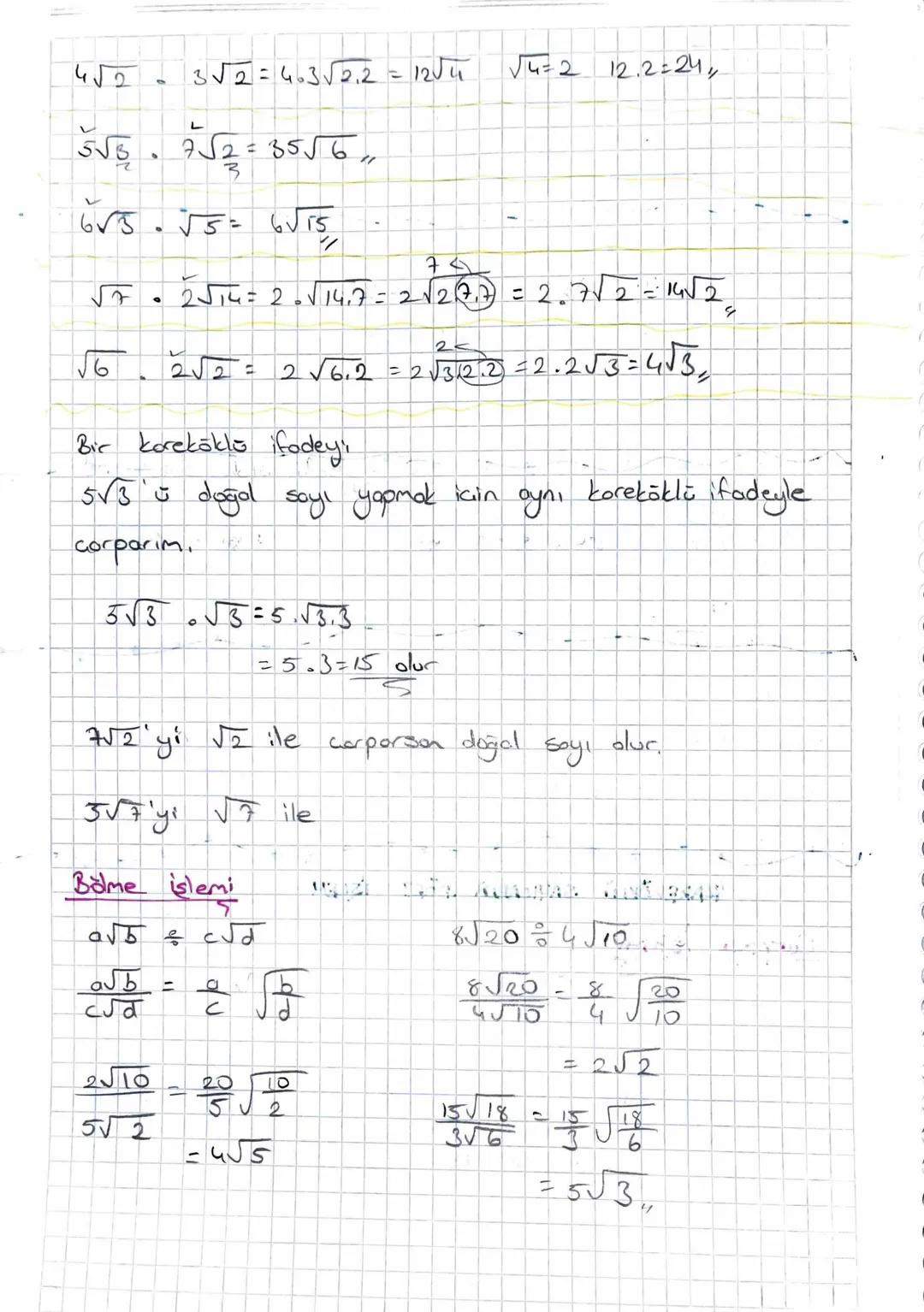 Kore Kök Alma
KARE KÖKLÜ SAYILAR
2x -> korekök X
✓2 = Lorekök 2
त
2
kökin derecesi
IT
☑
=
✓ » kok sembol's
Х
'
Not: Bir
7
sayinin
korekōkō k