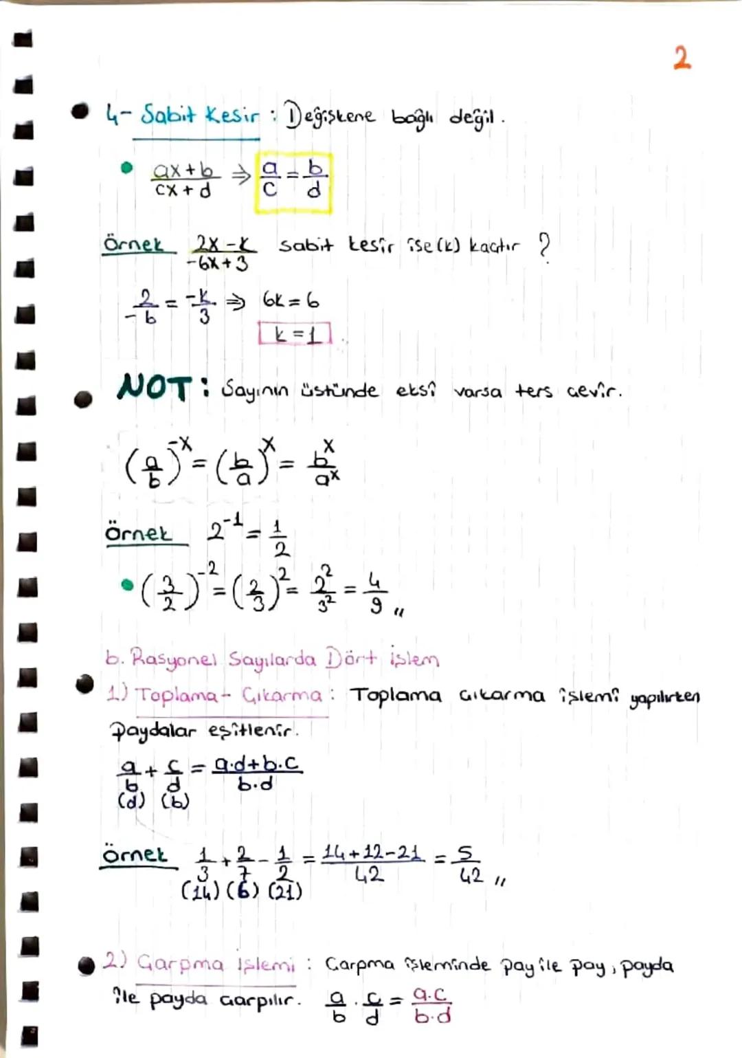 = RASYONEL SAYILAR =
Tanım: a veb tam Sayı olmak üzere (b≠0), $\frac{a}{b}$
Seklindeki ifadelerdir.
$\frac{a}{b} = \frac{1}{2}, \frac{3}{5