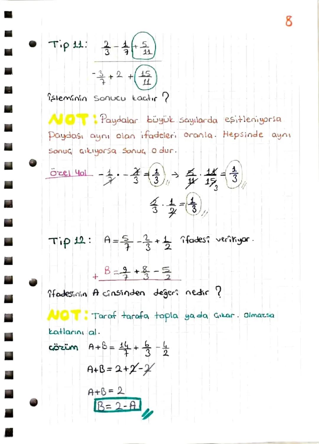 = RASYONEL SAYILAR =
Tanım: a veb tam Sayı olmak üzere (b≠0), $\frac{a}{b}$
Seklindeki ifadelerdir.
$\frac{a}{b} = \frac{1}{2}, \frac{3}{5