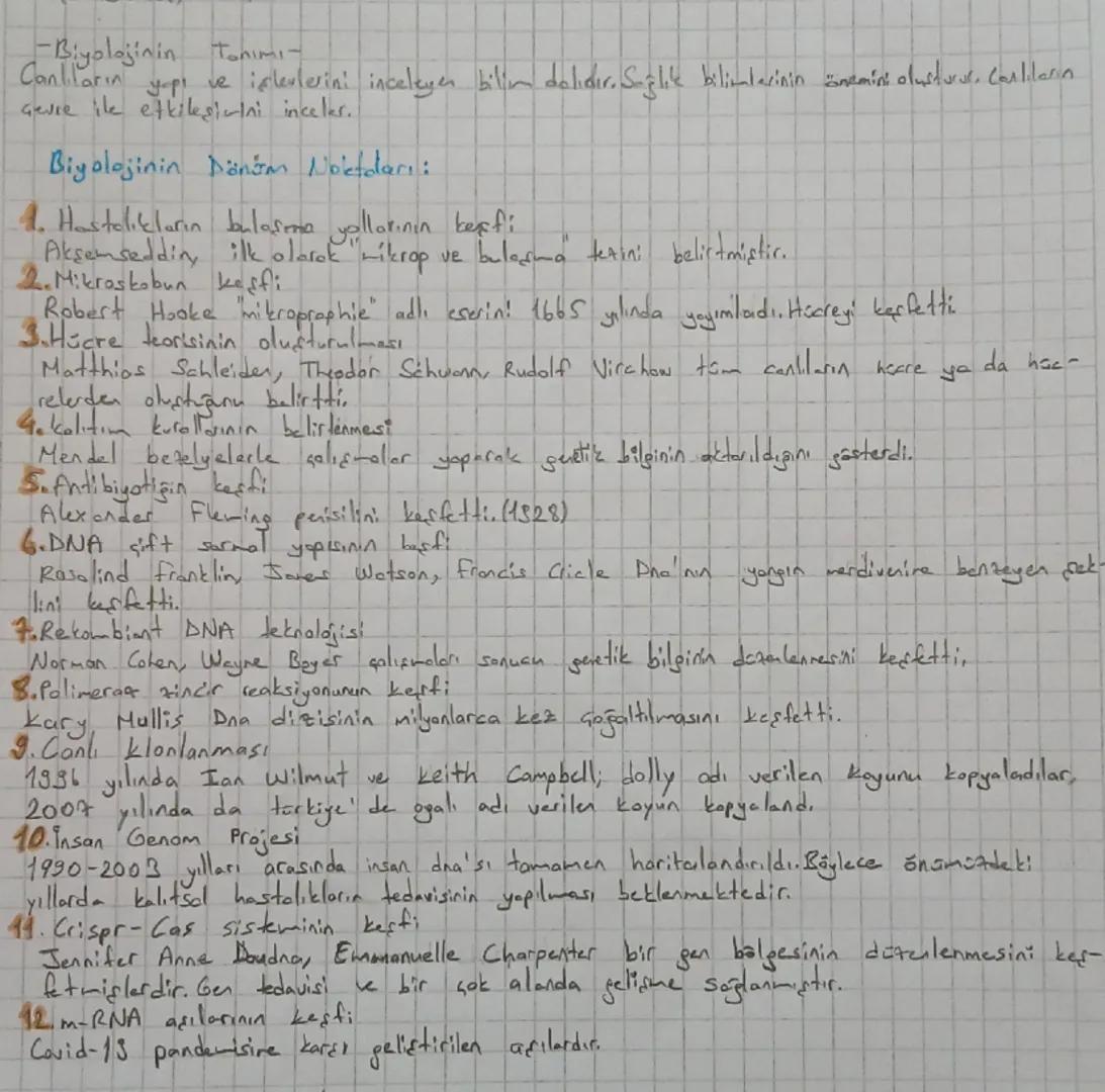 -Biyolojinin tanımı-
Canlıların yapı ve işlerlerini inceleyen bilim dalıdır. Sağlık bilimlarinin önemini oluşturur. Canlıların
çevre ilk etk