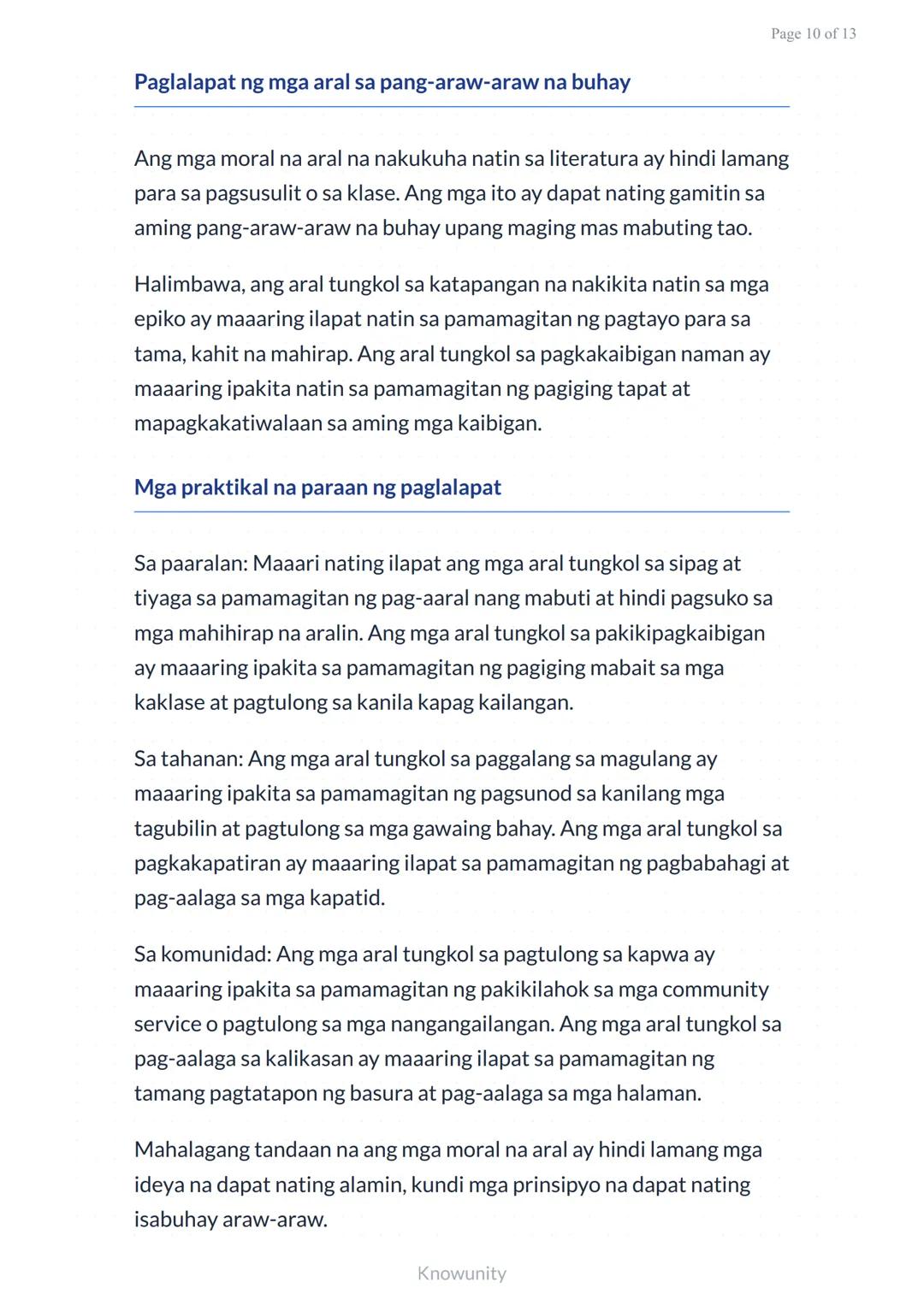 # Pagsusuri ng mga Aral sa Piling Akdang Pampanitikan
Pag-aaral kung paano hanapin at unawain ang mga moral na aral sa literatura
## Mga L