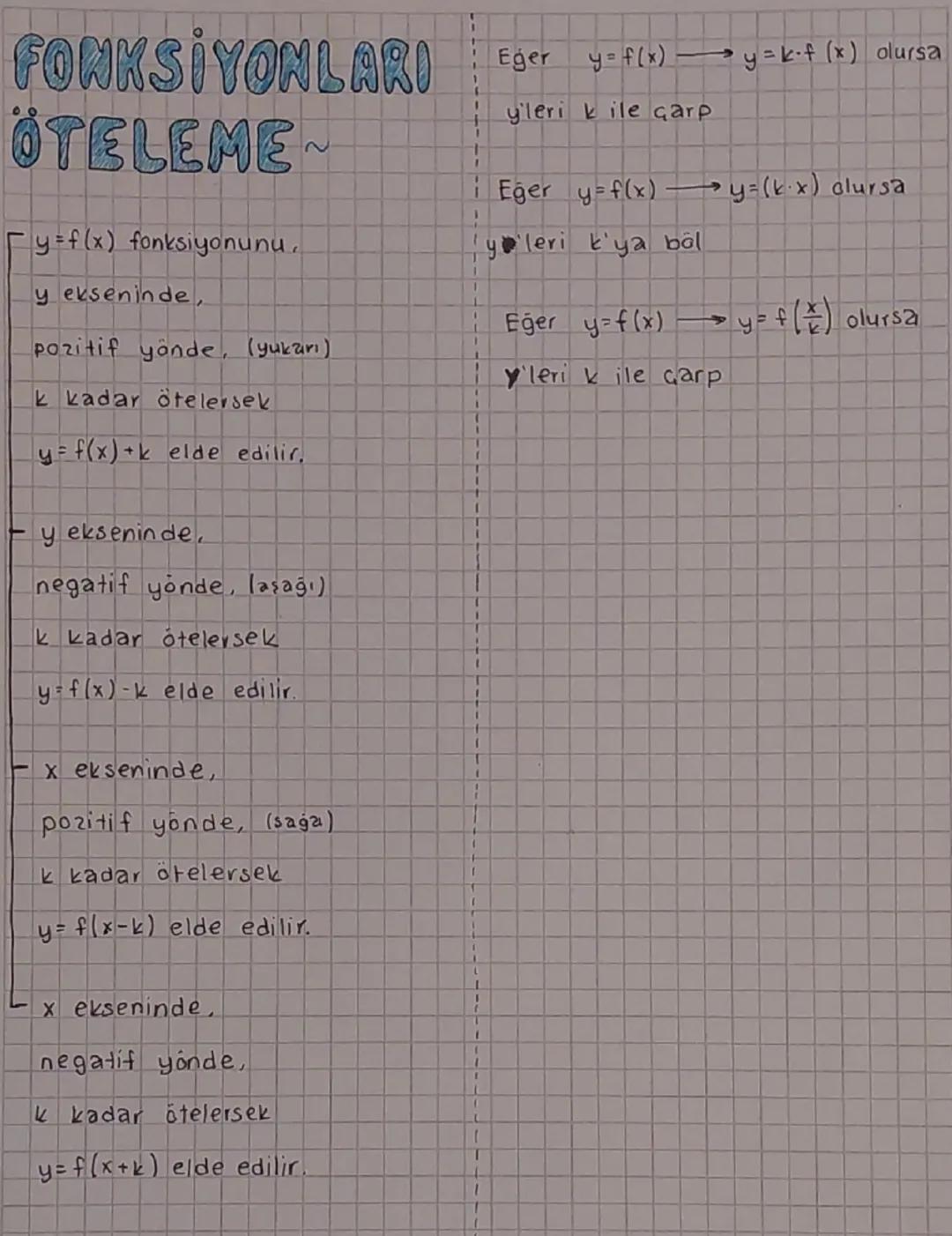 FONKSİYONLARI
OTELEME
Fy f(x) fonksiyonunu
y ekseninde,
2
Pozitif yande, (yukarı)
kkadar ötelersek
y= f(x)+k elde edilir.
y ekseninde,
negat