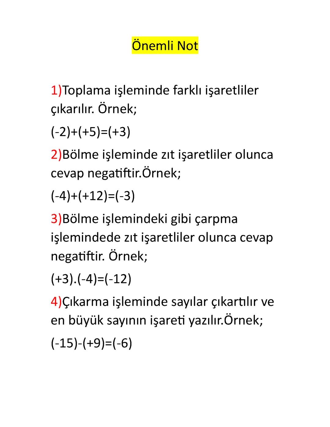 7. Sınıf Matematik: Tam Sayılar Konu Anlatımı ve Notlar