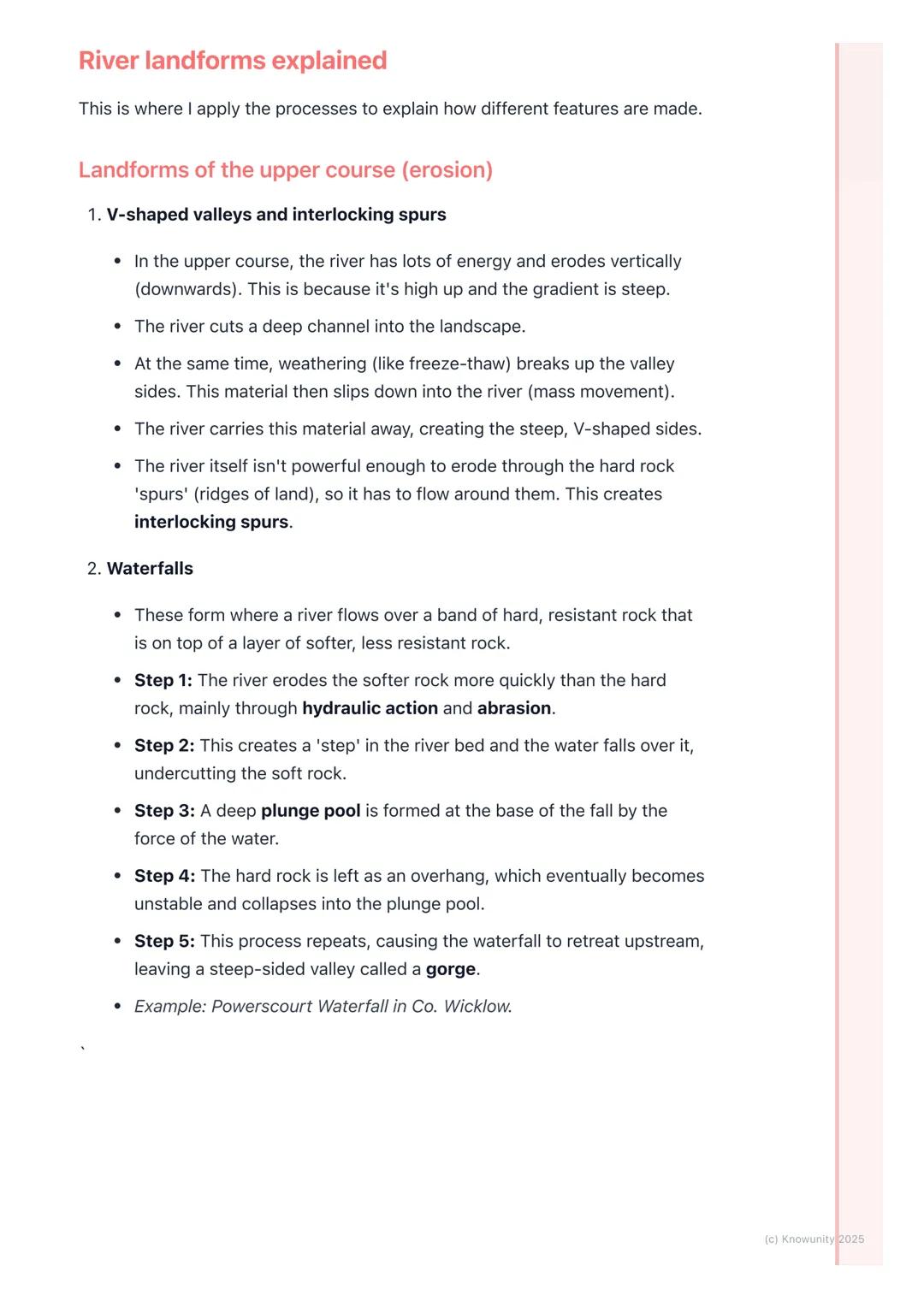 # Rivers and their Landforms
The work of a river
Rivers are powerful natural forces that shape the landscape. They do three
main jobs: the