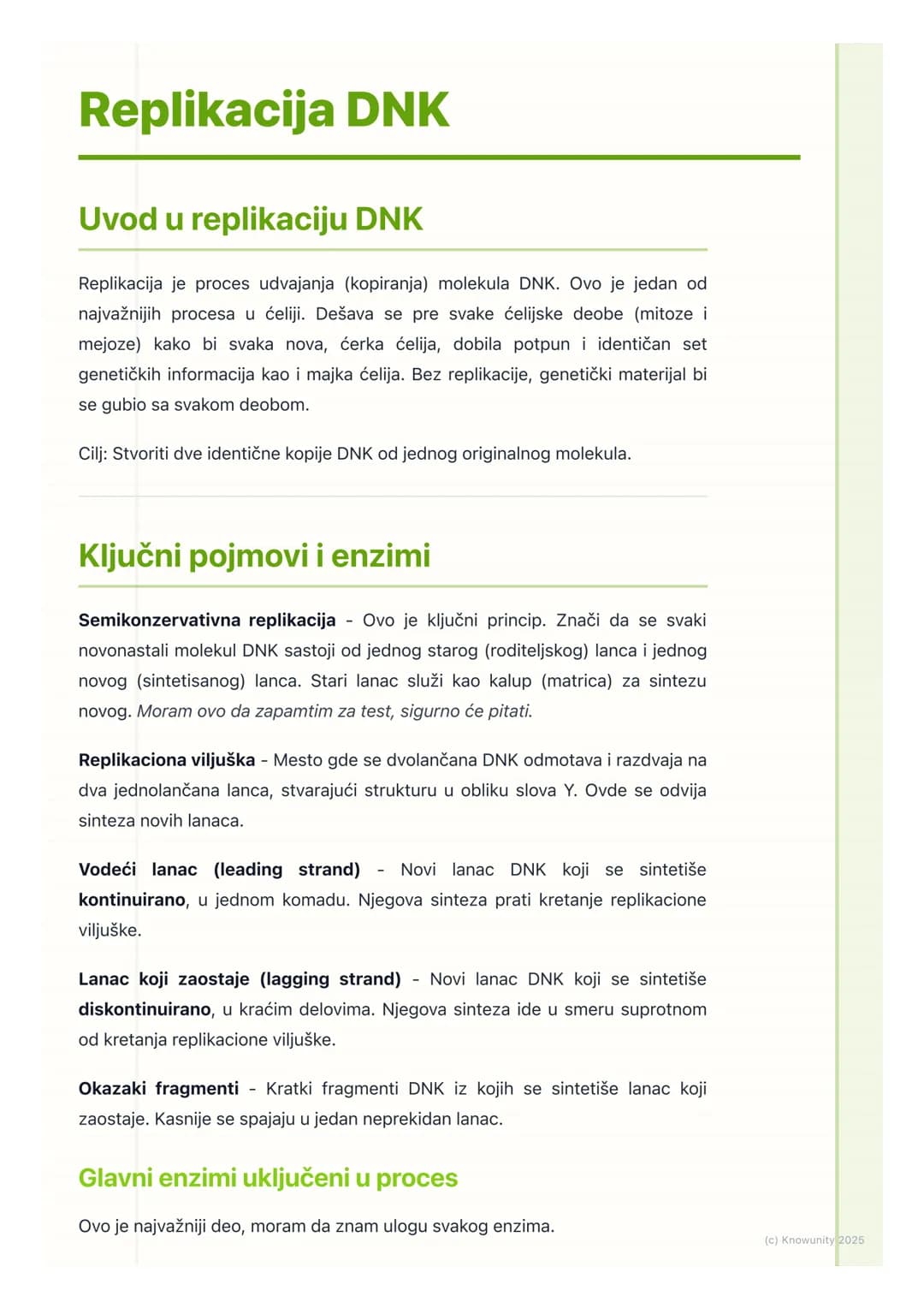 # Replikacija DNK
Uvod u replikaciju DNK
Replikacija je proces udvajanja (kopiranja) molekula DNK. Ovo je jedan od
najvažnijih procesa u ć