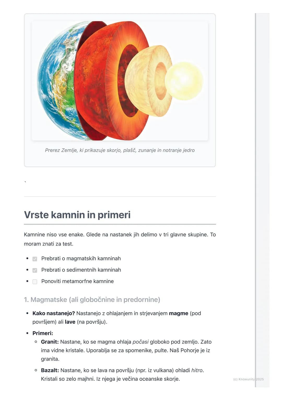 # Zgradba Zemlje
## Zgradba Zemlje: uvod
Zemlja ni samo velika skala, na kateri živimo. Če bi jo prerezali na pol, bi videli,
da je sestav