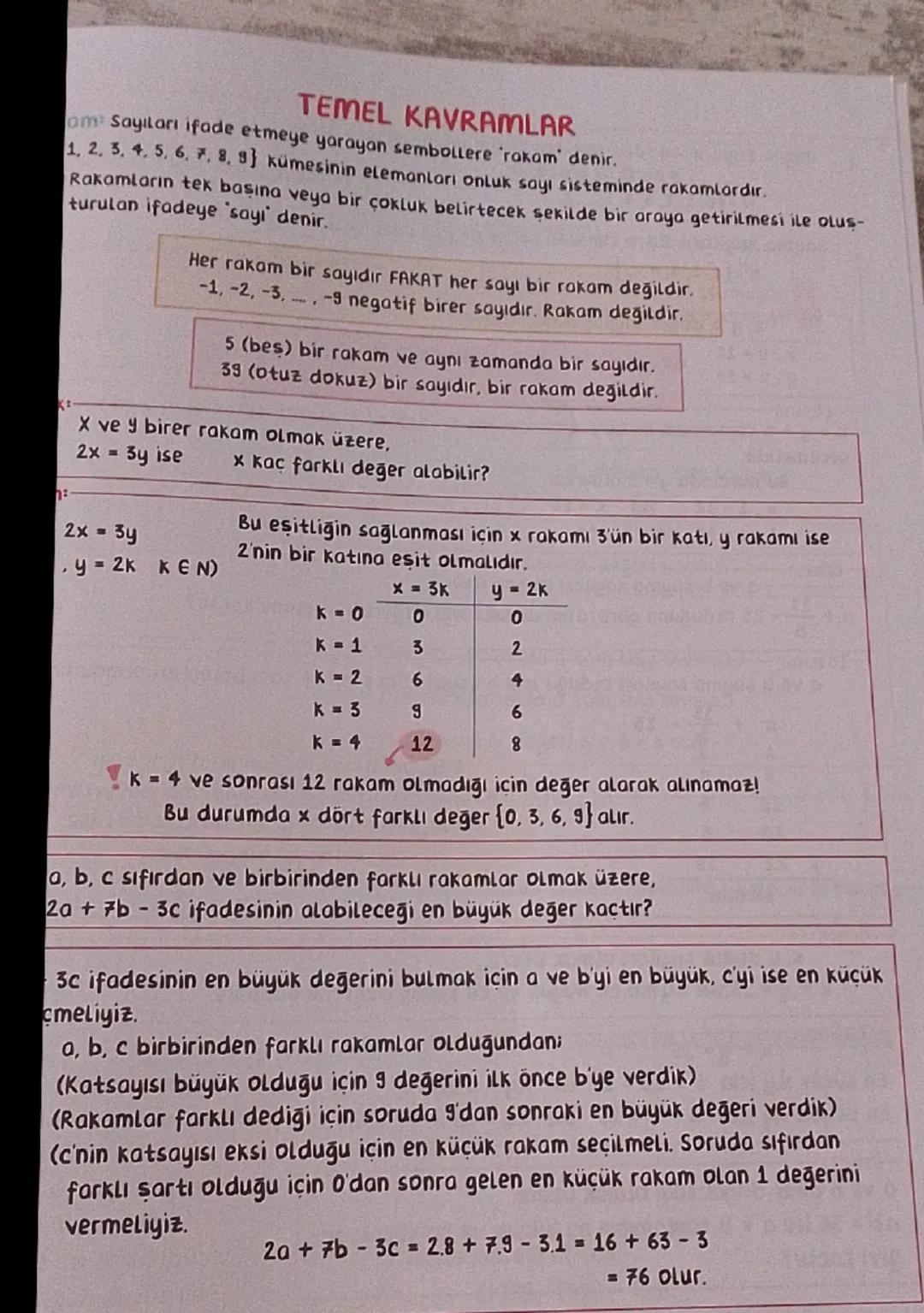 # TEMEL KAVRAMLAR
am Sayıları ifade etmeye yarayan sembollere 'rakam' denir.
1, 2, 3, 4, 5, 6, 7, 8, 9) kümesinin elemanları onluk sayı sis