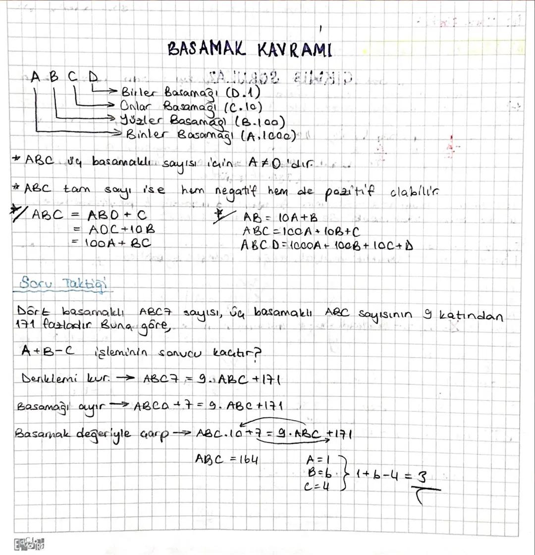A B C D
BASAMAK KAVRAMI
SA 1902 MAD
Birler Basamağı (D.1)
→ Onlar Basamağı (C.1°)
→ Yüzler Basamağ) (B.100)
→Binler Basamağı (A, 1000)
* ABC