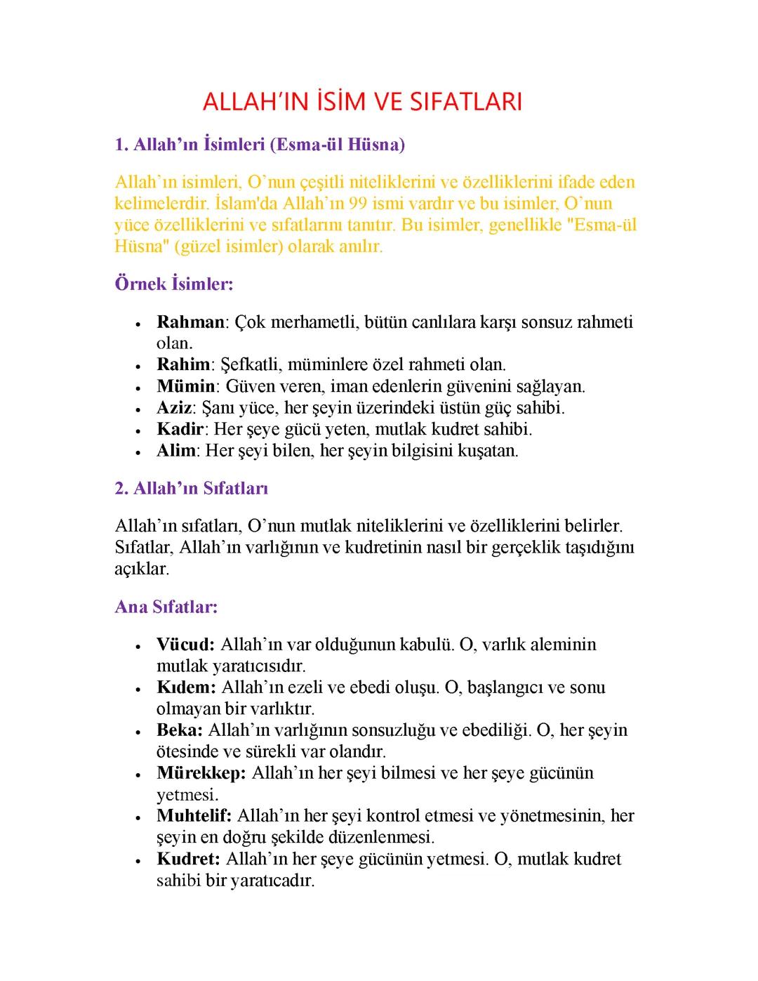 Allah’ın İsim ve Sıfatları