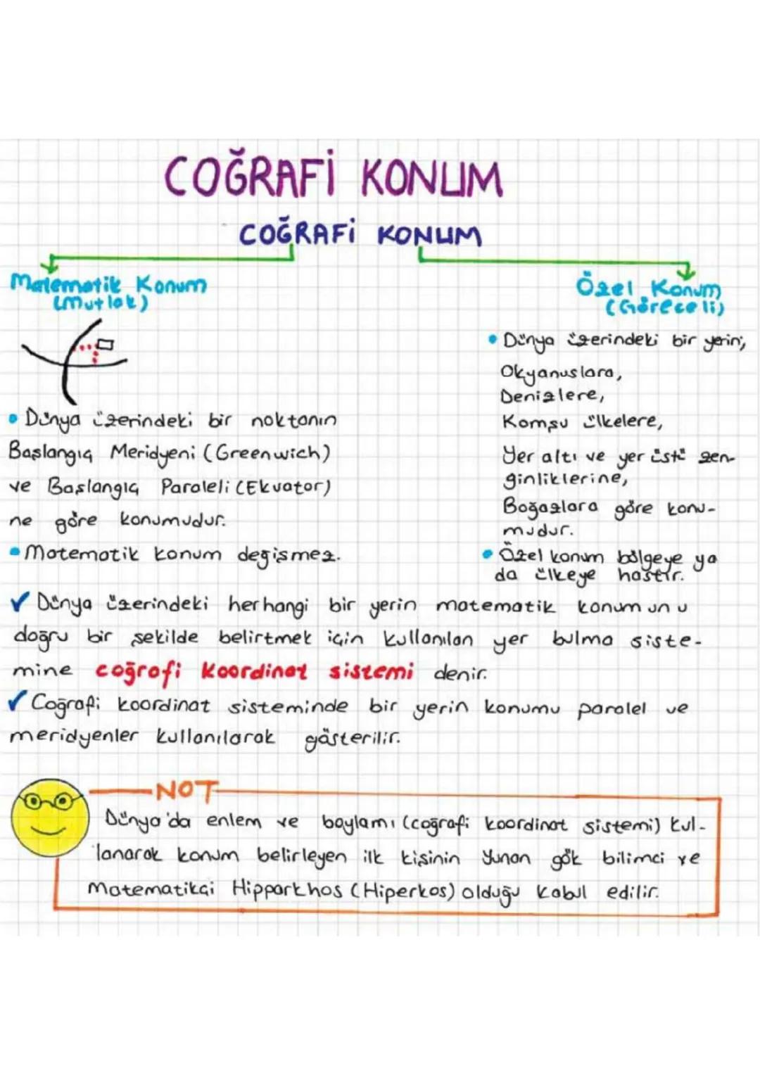 COĞRAFİ KONUM
Matematik Konum
(mutlak)
COĞRAFİ KONUM
Dünya üzerindeki bir noktanın
Baslangia Meridyeni (Greenwich)
ve Baslangia Paraleli (Ek