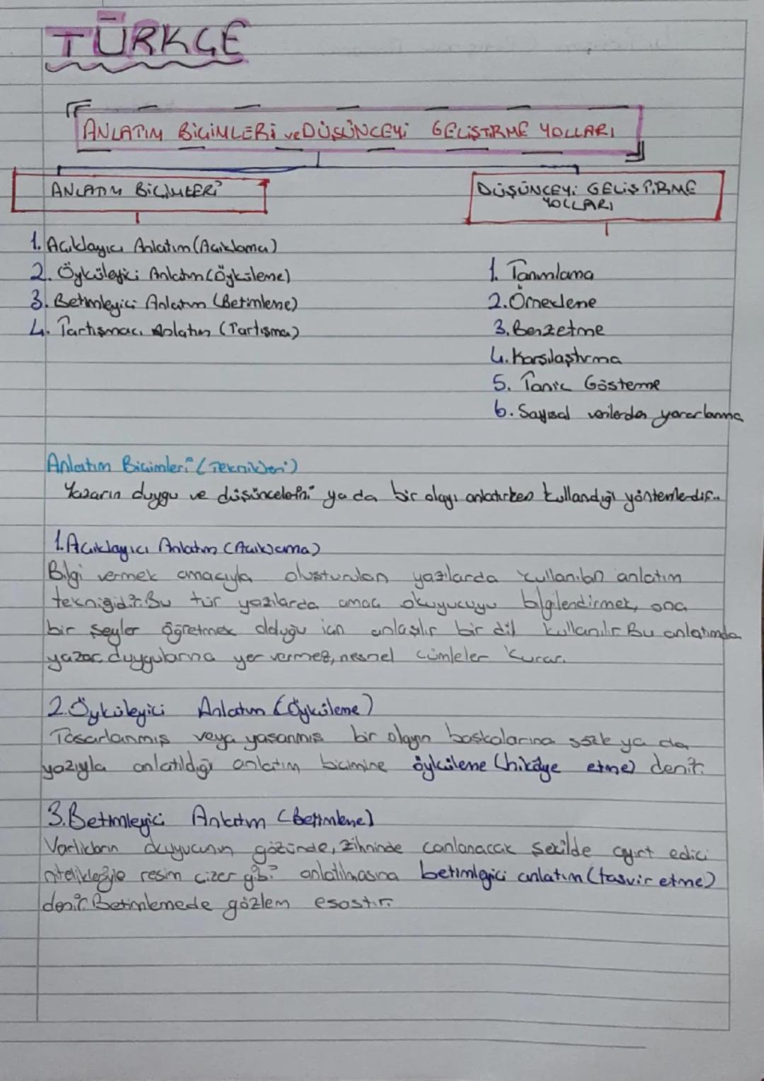 --- OCR Start ---
TÜRKÇE
ANLATIM BİÇİMLERİ VE DÜŞÜNCEYİ GELİŞTİRME YOLLARI
ANLATIM BİÇİMLERİ
DÜŞÜNCEYİ GELİŞTİRME
YOLLARI
1. Açıklayıcı Anla