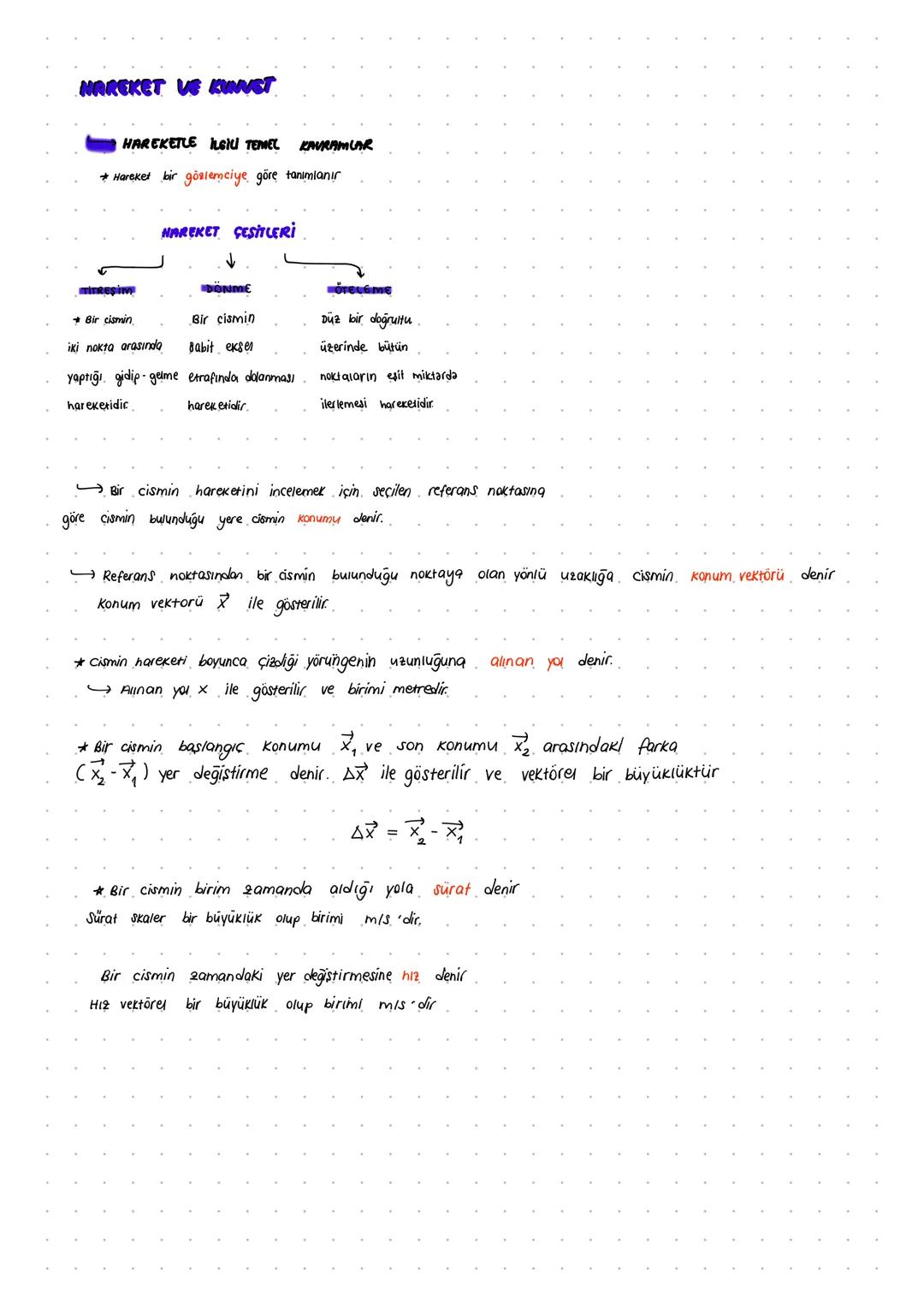 # HAREKET VE KUNVET
HAREKETLE İLGİLİ TEMEL KAVRAMLAR
* Hareket bir göstemciye göre tanımlanır
HAREKET ÇEŞİTLERİ
↓
TİTREŞİM
* Bir c