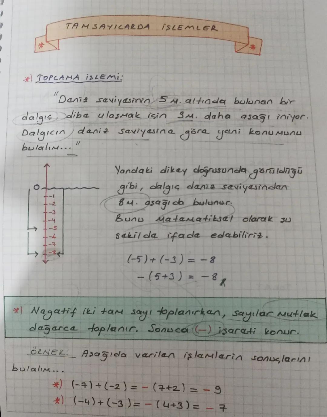 TAMSAYILARDA ISLEMLER
*) TOPLAMA ISLEMI:
"
Danis saviyasinin 5M. altında bulunan bir
dalgıç diba ulaşmak için
Dalgıcın
bulalım..."
daniz
3M.