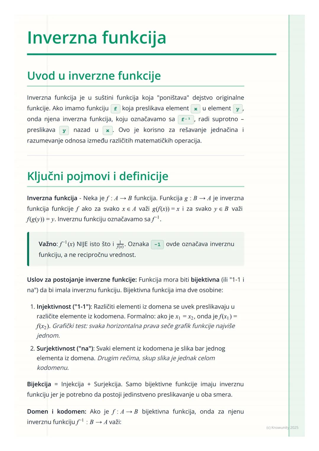 # Inverzna funkcija
Uvod u inverzne funkcije
Inverzna funkcija je u suštini funkcija koja "poništava" dejstvo originalne
funkcije. Ako ima