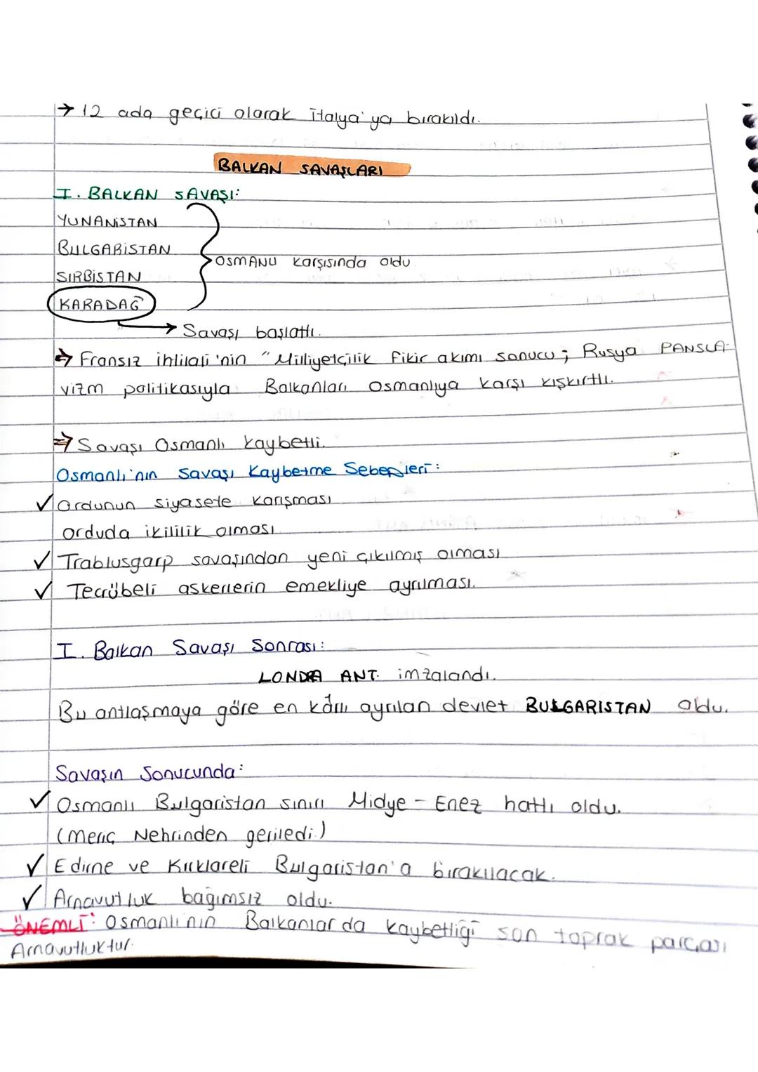 12 ada geçici olarak italya'ya bırakıldı.
BALKAN SAVAŞLARI
I. BALKAN SAVAŞI:
YUNANISTAN.
BULGARISTAN
•OSMANU Karşısında oldu.
SIRBİSTAN
KARA