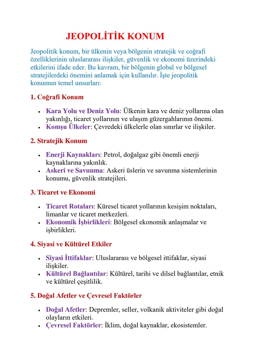 JEOPOLİTİK KONUM