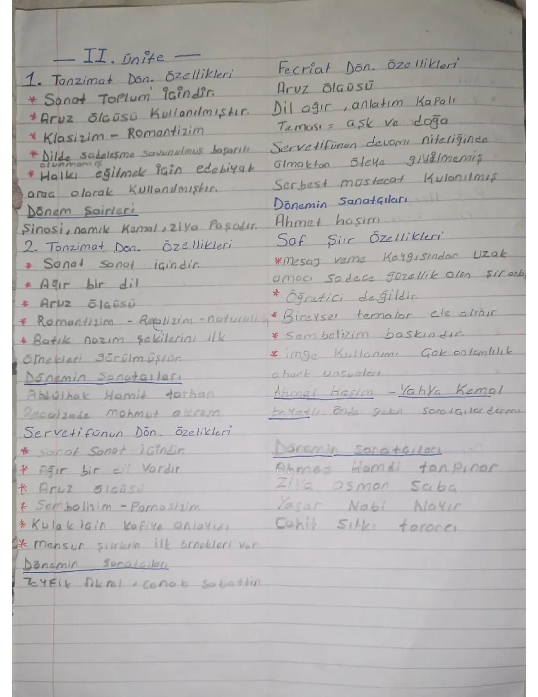 11 sınıf edebiyat 1 dönem 2 yazılı çalışma notu
