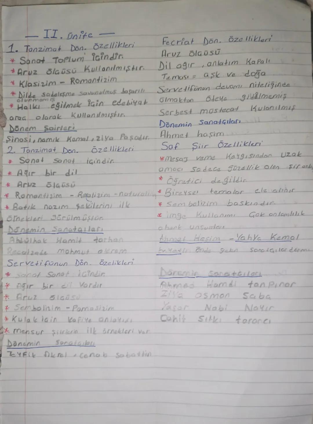 II. Unite
1. Tanzimat Dōn. Özellikleri
* Sanat Toplum içindir.
* Aruz ölçüsü Kullanılmıştır.
*Klasizim
Romantizim
*Dilde sadeleşme savunulmu