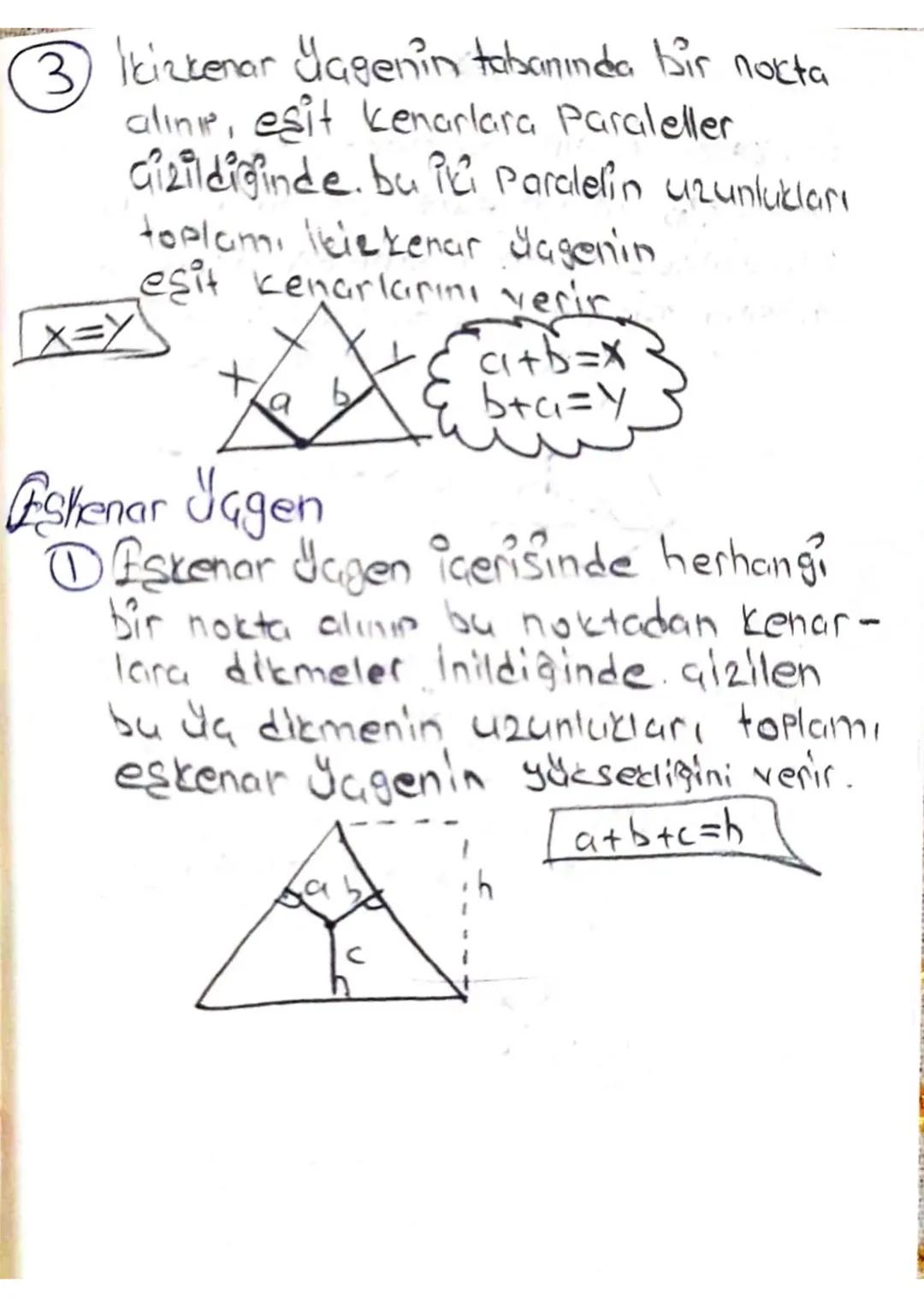 # ikizkenar Sagen
①ikiz kenar Üçgenin tabanında herhangi
bir nokta alınır eşit kenarlara diemeler
Gizildiğinde, çizilen dikmelerin uzunlukl
