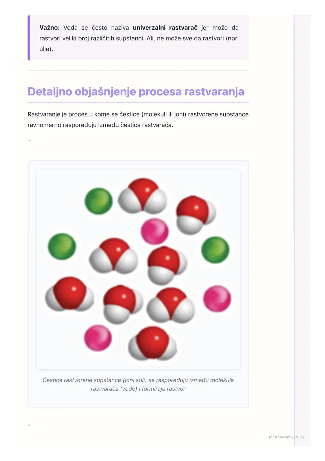 # Rastvori
Uvod u rastvore
Rastvori su svuda oko nas. Kad pravim čaj i dodam šećer, pravim rastvor. Slana
morska voda je rastvor. Čak je i