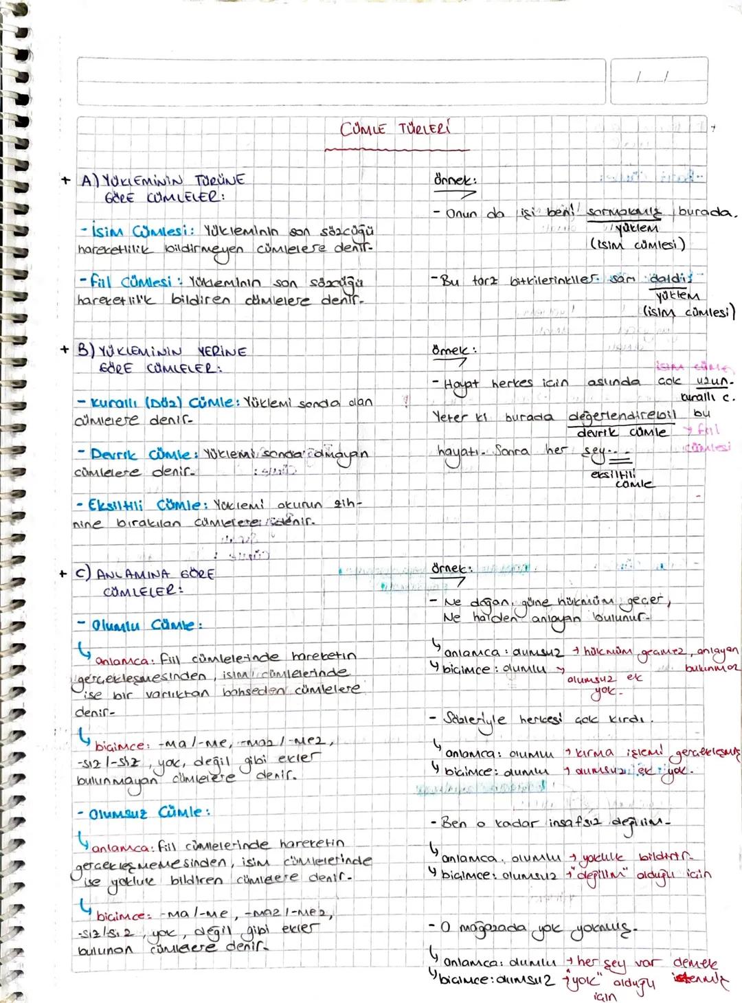 + A) YUKLEMININ TÜRÜNE
GORE CUMLELER:
CÜMLE TÜRLERI
- Isim Cümlesi: Yükleminin son sözcüğü
hareketlilik bildirmeyen cümlelere dents.
-Fill C