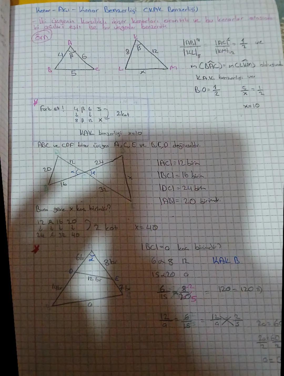 # Kenor - Açı Kenar Benzerliği CKAK Benzerlisi)
Iki ingenin karşılık, ikişer kenarları orantılı ve bu kenarler arasines
ki açıları eşit ise