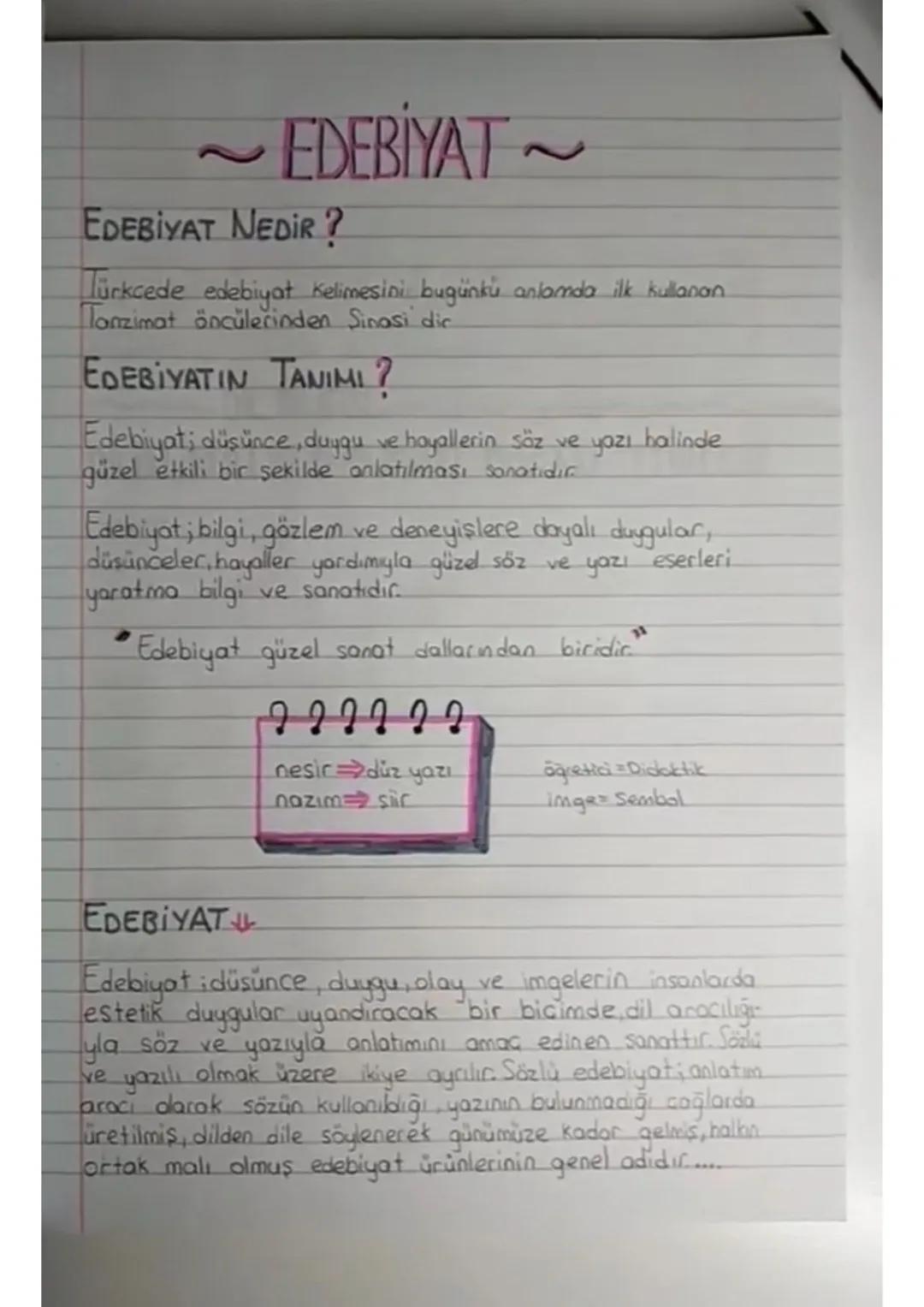 EDEBİYAT~
EDEBİYAT NEDIR
Türkcede edebiyat Kelimesini bugünkü anlamda ilk kullanan
Tanzimat öncülerinden Şinasi dic
EDEBİYATIN TANIMI
Edebiy