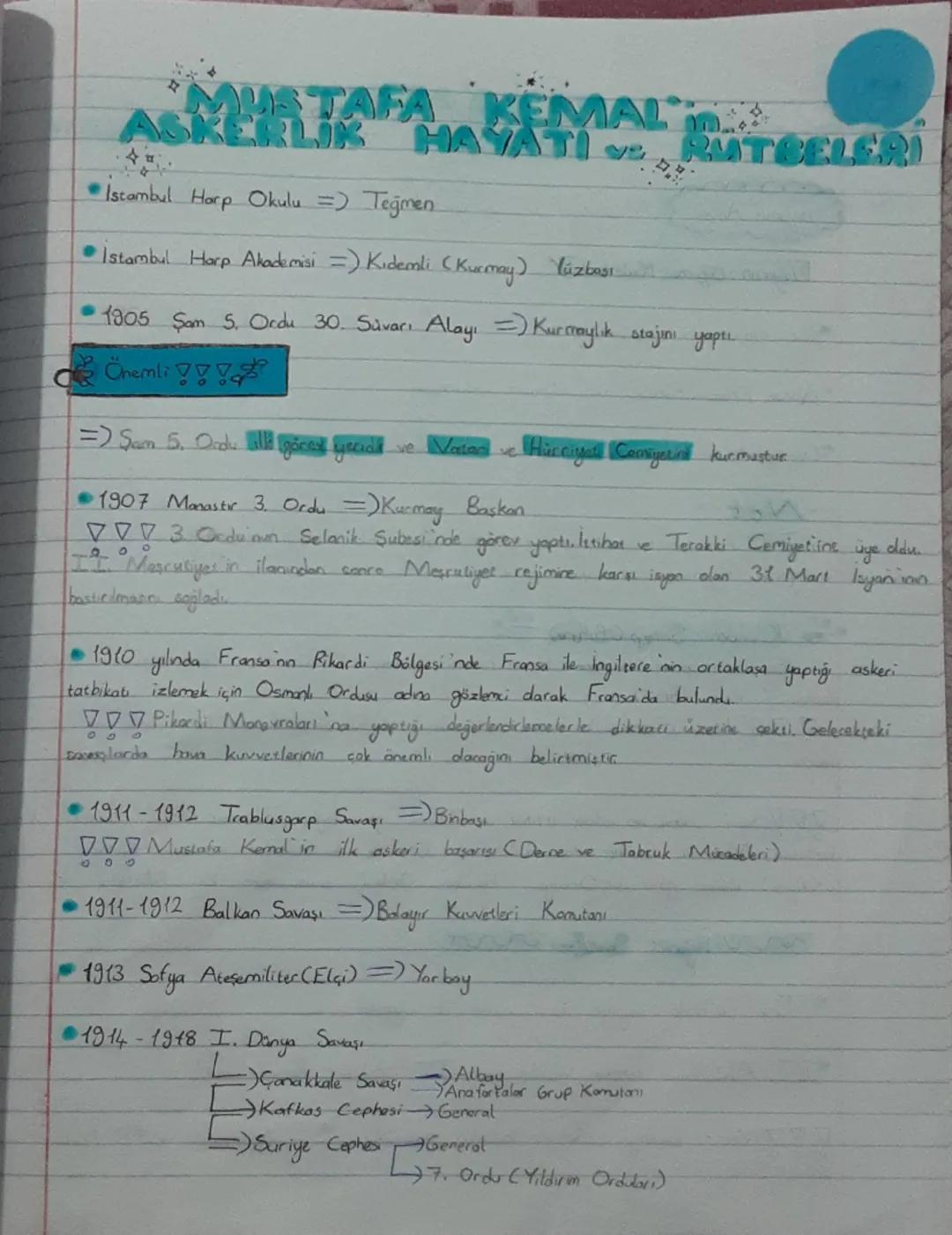 ATATÜRK'ün Askerlik Hayatı ve Rütbeleri