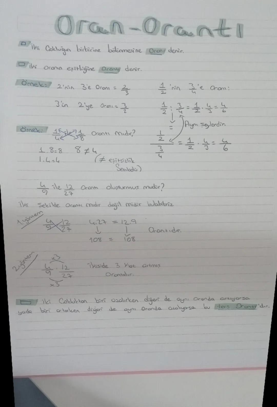 # Oran-Oranti
* Iki Çokluğun birbirine bölünmesine Oran denir.
* ivi oranın eşitliğine Dranty denir.
Ömek: 2'nin 3e Oranı = $\frac{2}