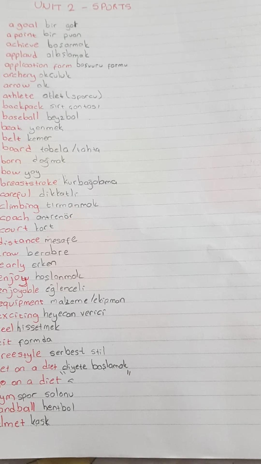 UNIT 25 PORTS
a goal bir got
a point
bir
puan
achieve bosarmak
applaud albaşlamak
application form
archery okçuluk
arrow ok
basuuru
Formu
at